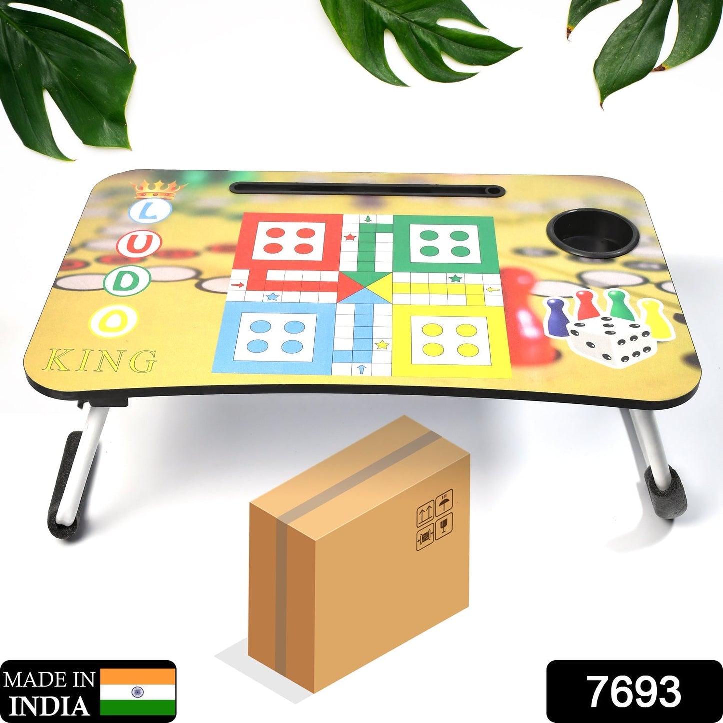 7693 Ludo Design Foldable Bed Study Table Portable Multifunction Laptop Table Lapdesk for Children Bed Foldable Table Work Office Home with Tablet Slot & Cup Holder