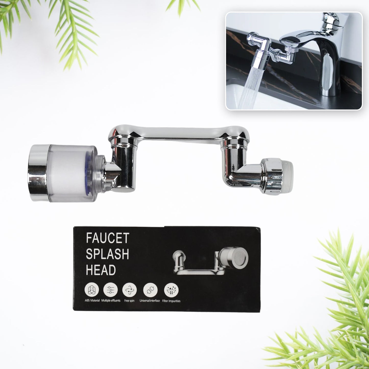 1509 Splash Faucet Filter Faucet, 1080 Rotating Faucet Sprayer Head Double O-ring Design, Movable Tap Water Saving, Sink Aerator Extender For Bathroom Kitchen
