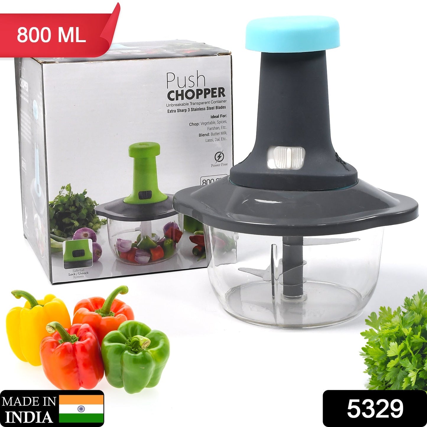 5329 Push Chopper Manual Food Chopper and Hand Push Vegetable Chopper, Cutter, Mixer Set for Kitchen with 3 Stainless Steel Blade