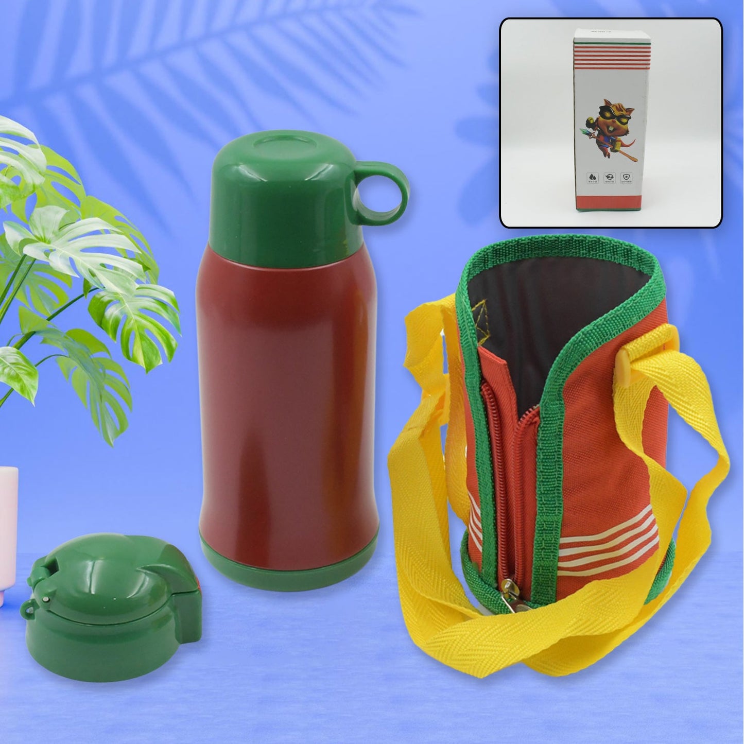 12544 Premium Stainless Steel Insulated Sipper Bottle Print Water FlaskCartoon Vacuum Hot Cold For Kids / Travelling Water Bottle for Kids with Pop up Straw, Double Wall Thermos with Straw & Bottle Zippe Cover For office/Gym/School (550 ML)