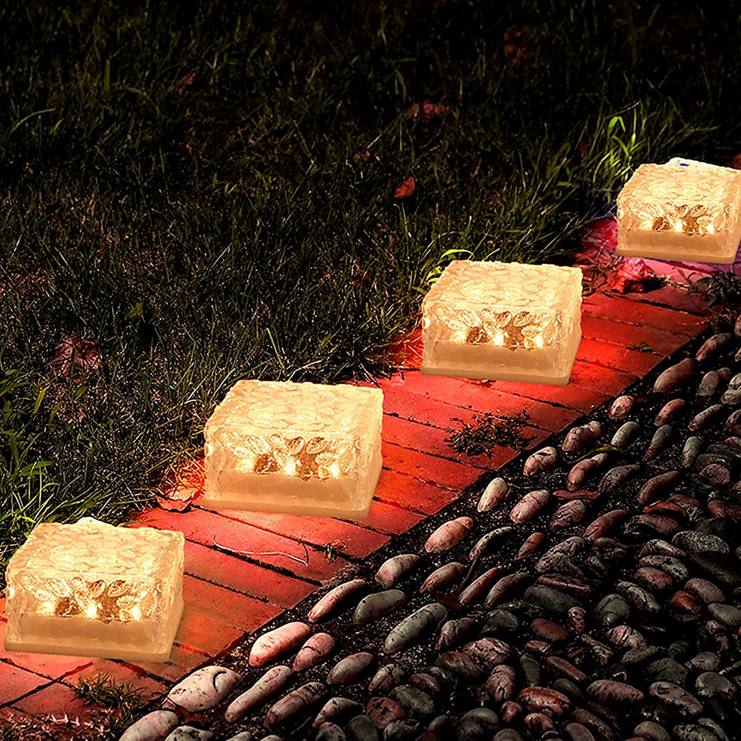 8557 Solar Ice Cube Shaped Garden Light, Ice Cube Shaped Garden Warm Light Outdoor Solar Garden Decorative Lights for Walkway Pathway Backyard Christmas Decoration Parties