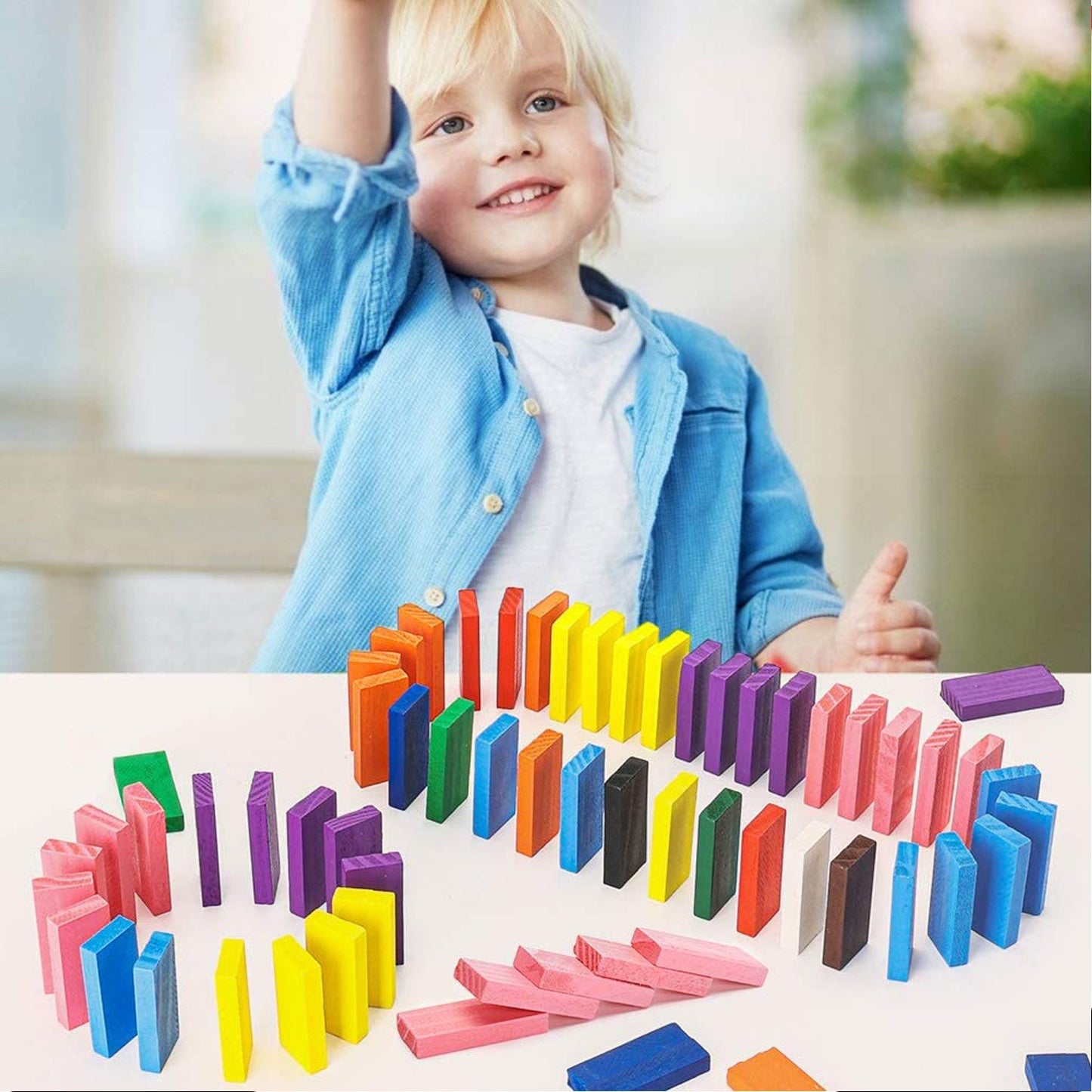 4439B 100PC DOMINO BLOCKS SET MULTICOLOR WOODEN TOY BUILDING INDOOR GAME TOY