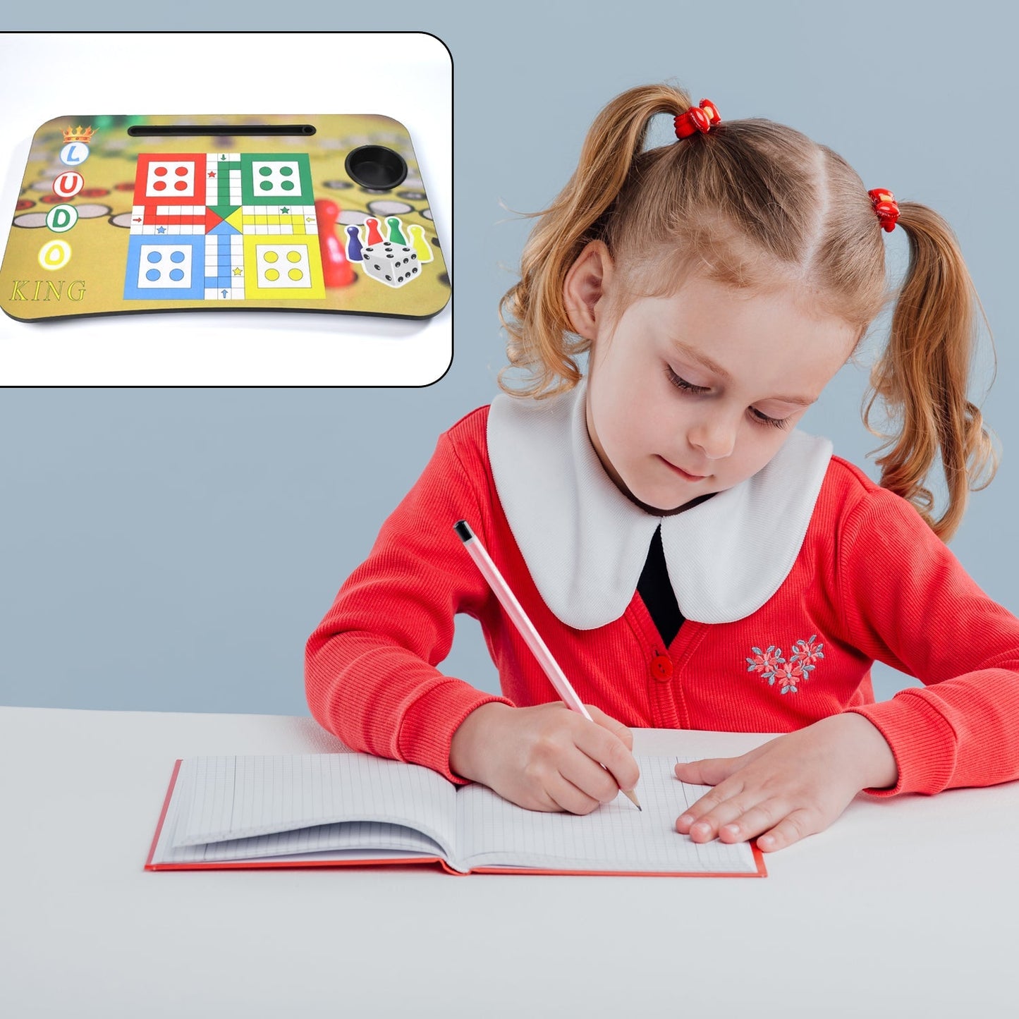 7693 Ludo Design Foldable Bed Study Table Portable Multifunction Laptop Table Lapdesk for Children Bed Foldable Table Work Office Home with Tablet Slot & Cup Holder