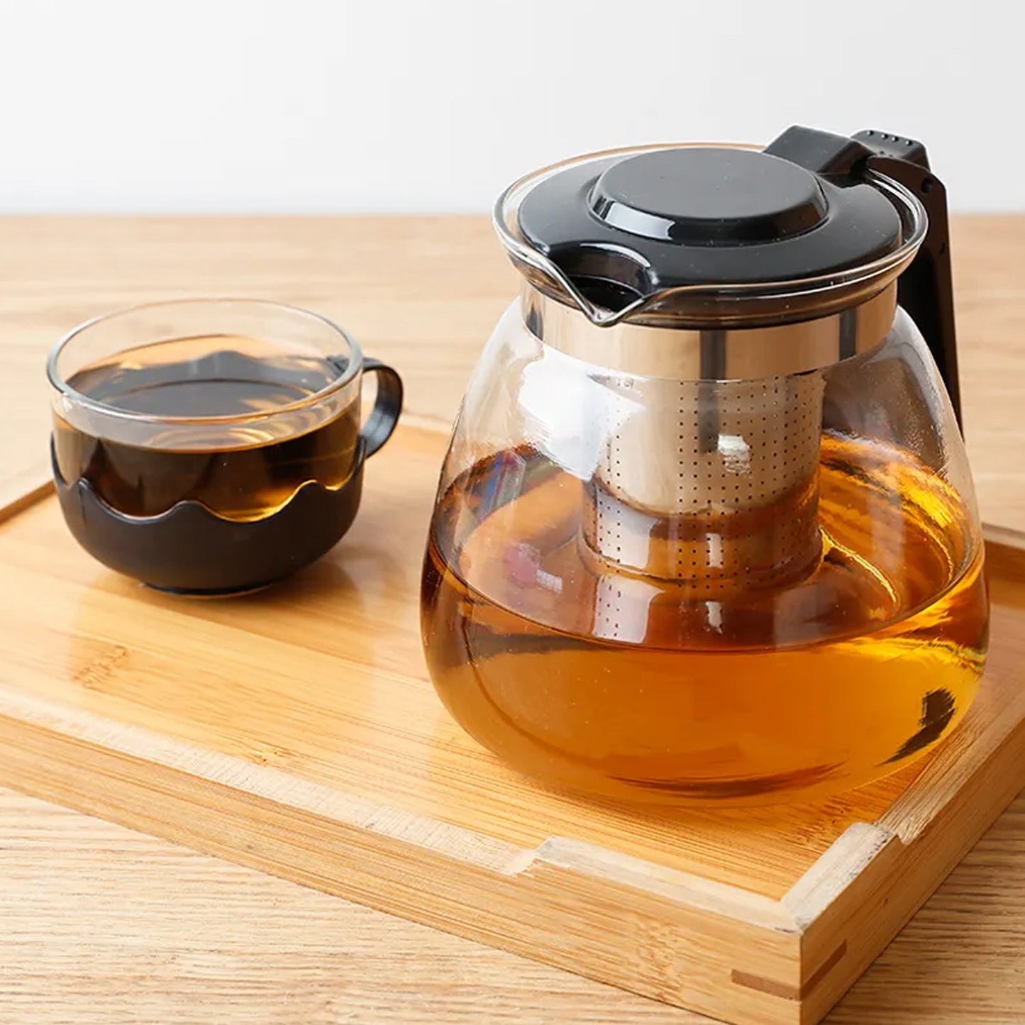 Flame Proof Glass Kettle & Cup Set With Strainer High Quality Kettle Set For Home & Café Use (4 Cup & 1 Kettle) (24 Pc MOQ)