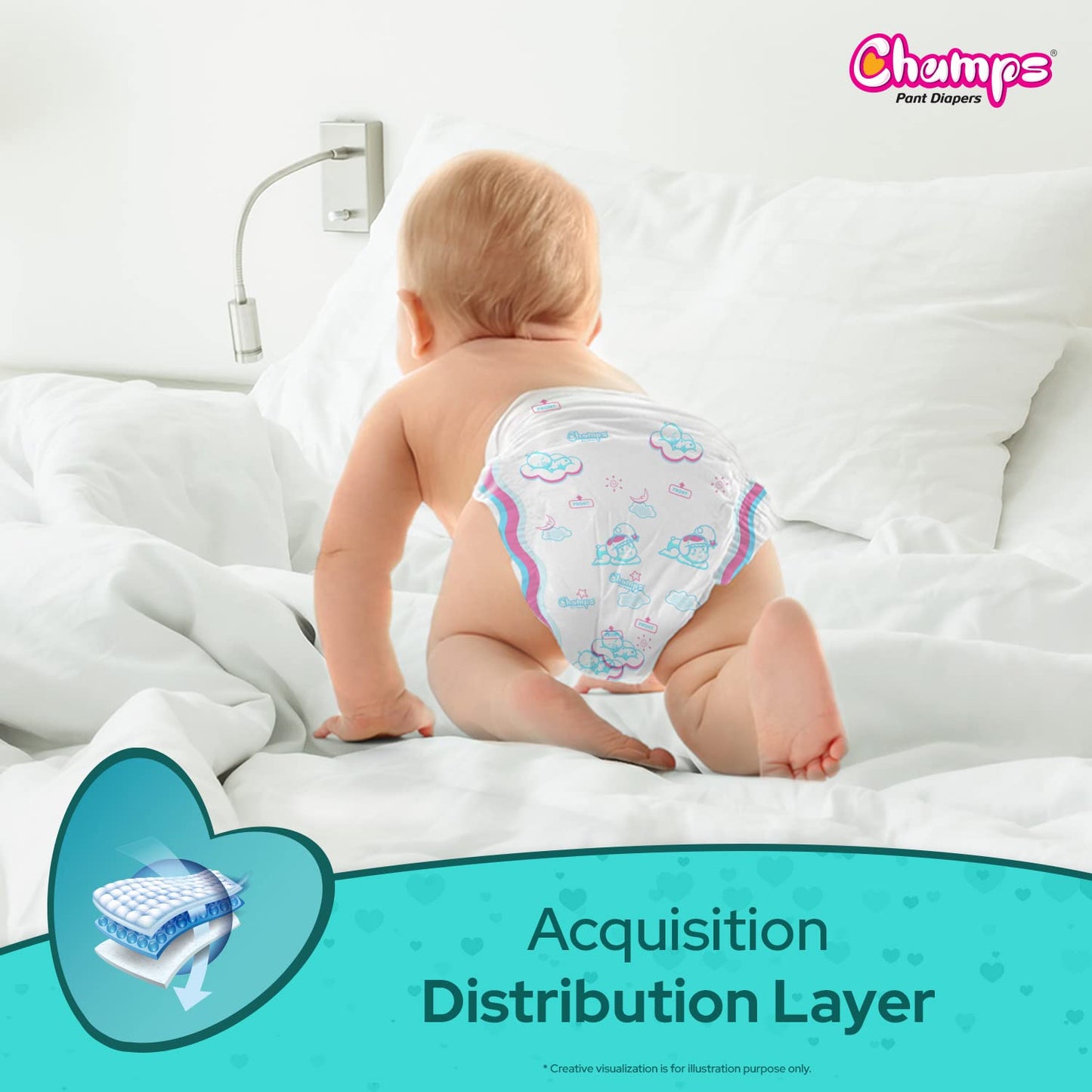 Champs Soft and Dry Baby Diaper Pants 62 Pcs (Large Size L62)