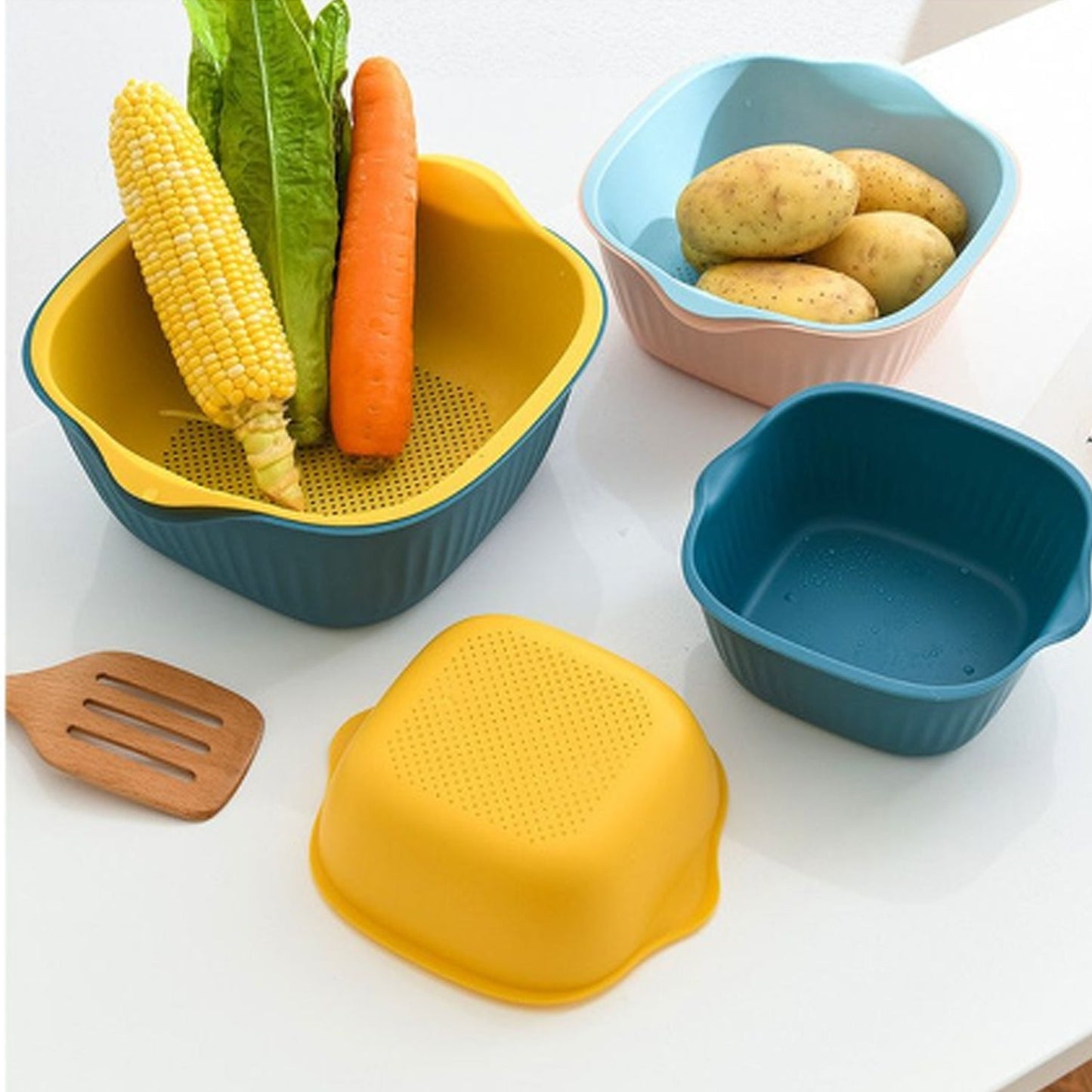 5228A KITCHEN BOWL PLASTIC WASHING BOWL AND STRAINER DRAINER BASKET FOR HOME & KITCHEN USE