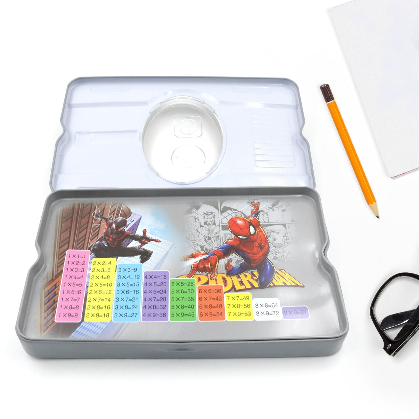 Big Cartoon Printed Metal Compass Box, Pencil Case With Sharpner, Eraser, Pencil, Marker & Scale for Kids Stationery Compass Box, Stationery Gift for School Kids Compass, Pencil Box, Birthday Return Gift for Kids (6 Pc Set)