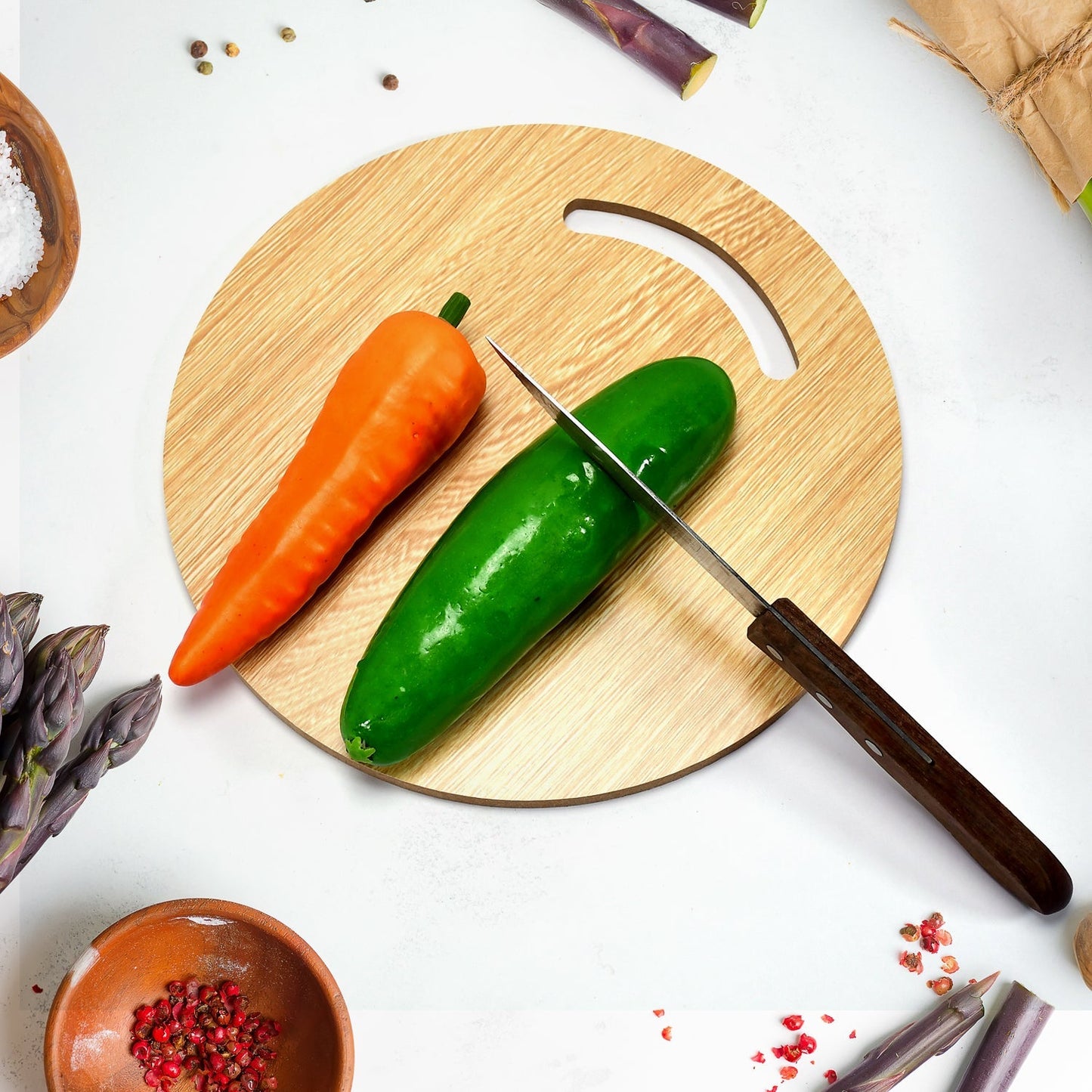 7123 Wooden Round Chopping Board For Chopping Fruit & Vegetable