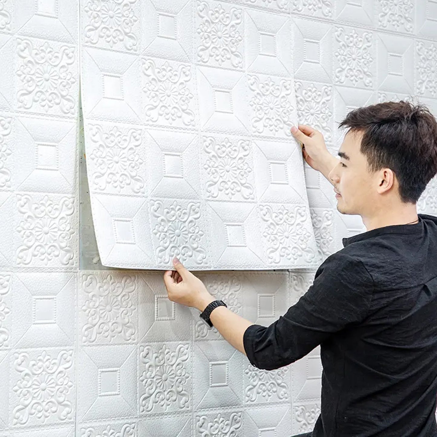 9277 Stone Design Wallpaper 3D Foam Wallpaper Sticker Panels I Ceiling Wallpaper For Living Room Bedroom I Furniture, Door I Foam Tiles (Blue Color)
