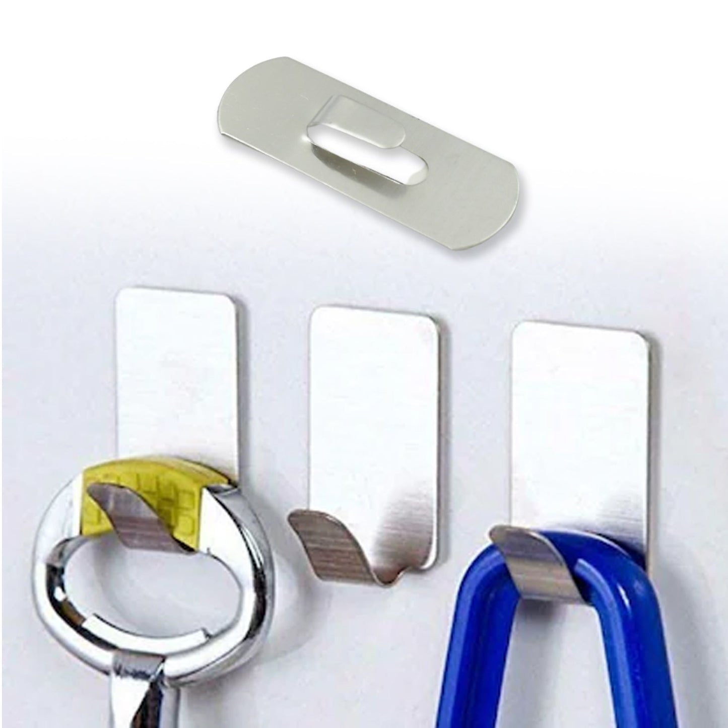 9418 Multipurpose Stainless Steel Wall hanging hook 18pc, Self Adhesive Stainless Steel Heavy Duty Wall Hooks for Hanging Clothes, Calender, Bathroom Tiles, Kitchen, Key Hange (18 Pc Set)