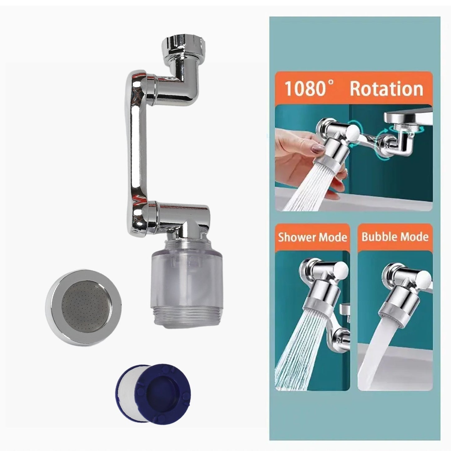 1509 Splash Faucet Filter Faucet, 1080 Rotating Faucet Sprayer Head Double O-ring Design, Movable Tap Water Saving, Sink Aerator Extender For Bathroom Kitchen