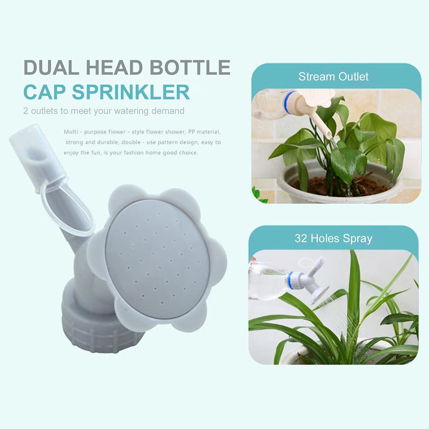 4978 2 in 1 Bottle Cap Sprinkler Dual Head Bottle Watering Spout Double Ended Bottle Watering Nozzle Watering Can Nozzle for Indoor Seedlings Plant Garden Tool