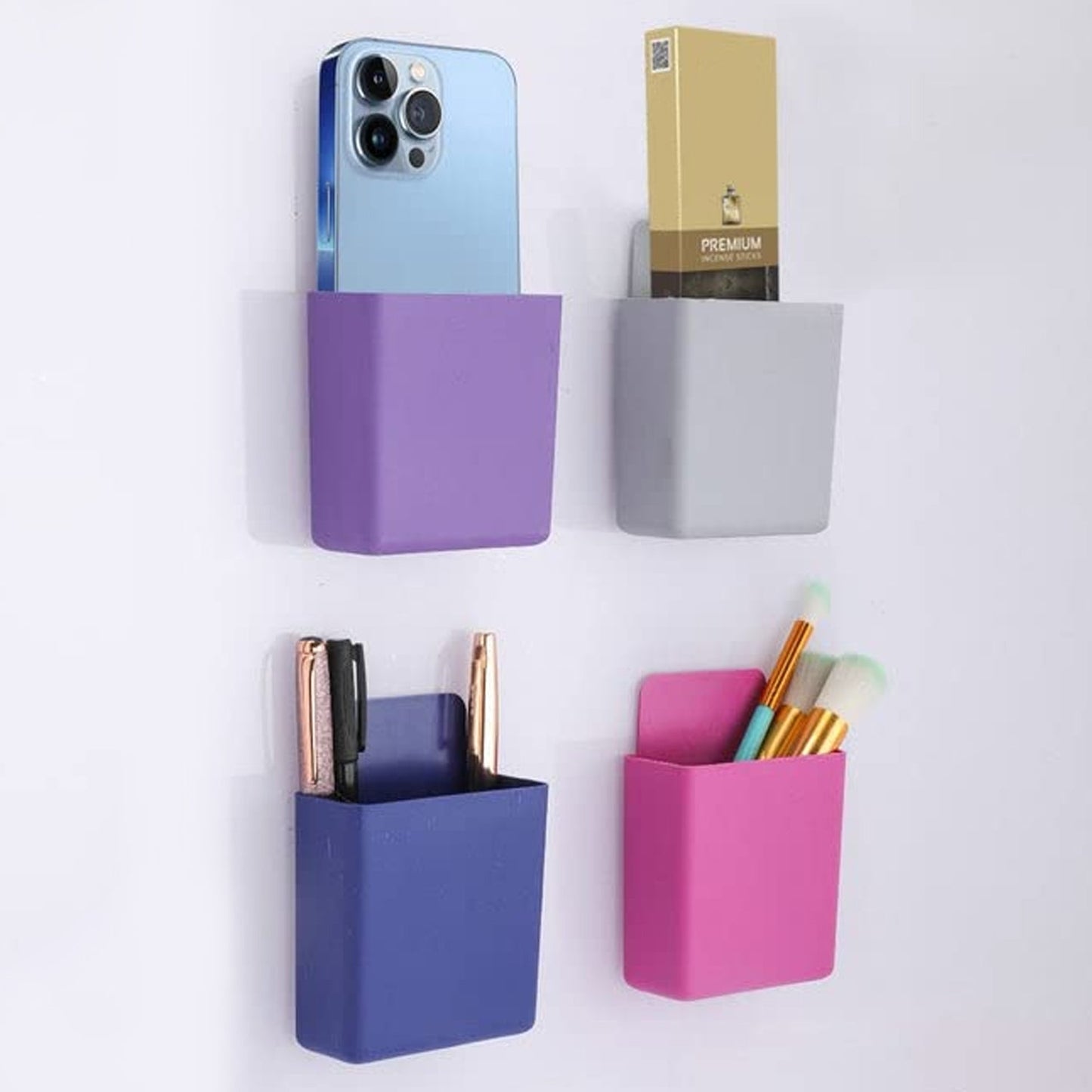 8485 Multipurpose Plastic Wall Mounted Remote & Mobile Holder Stand – (Pack of 4)
