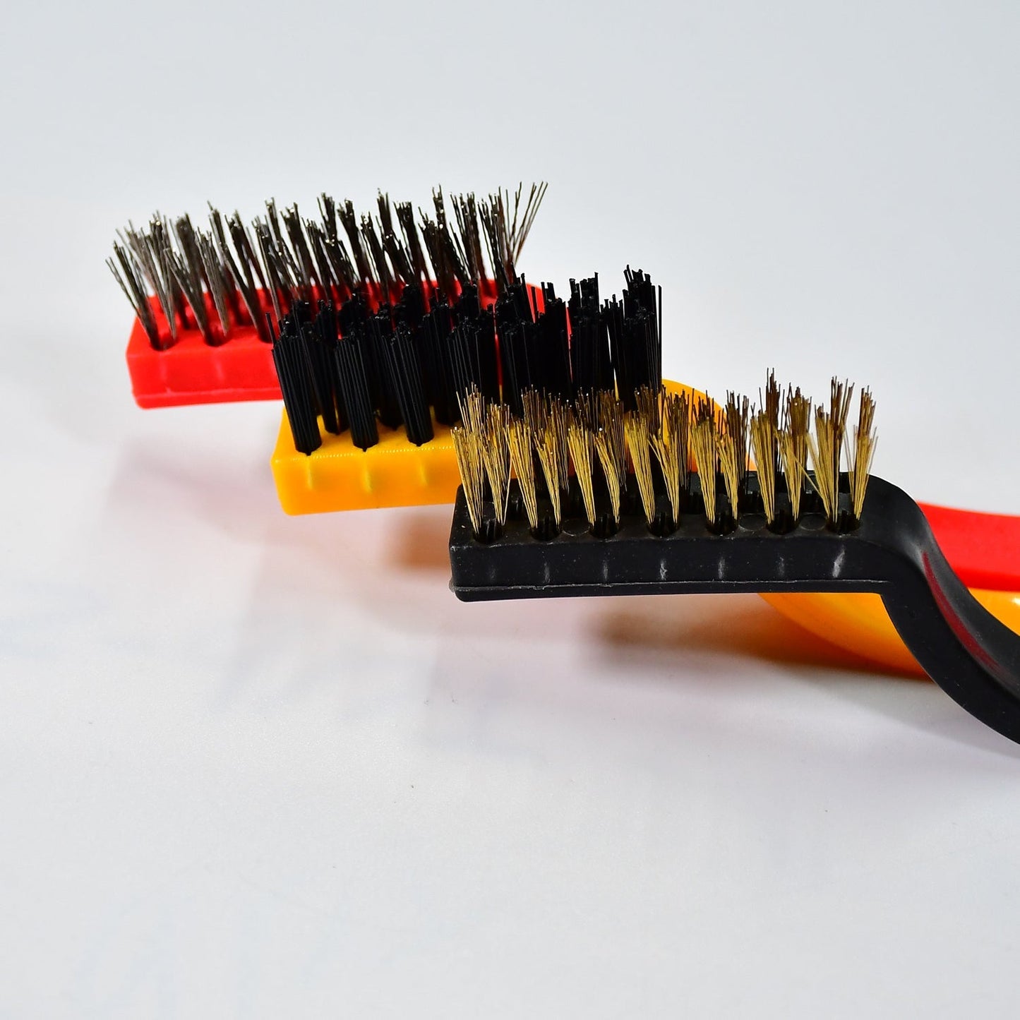 2166 3pc Mini Wire Brush Set Brass Nylon Stainless Steel Bristles Household Cleaning Brush for Gas Stove, Smoke Machine Tool Burner Tiles Tap Rust Removal Welding Slag Dirt & Paint Scrubbing.