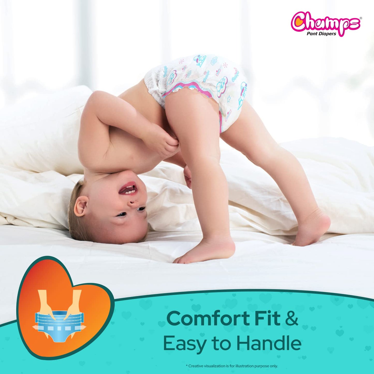 Champs Soft and Dry Baby Diaper Pants 62 Pcs (Large Size L62)