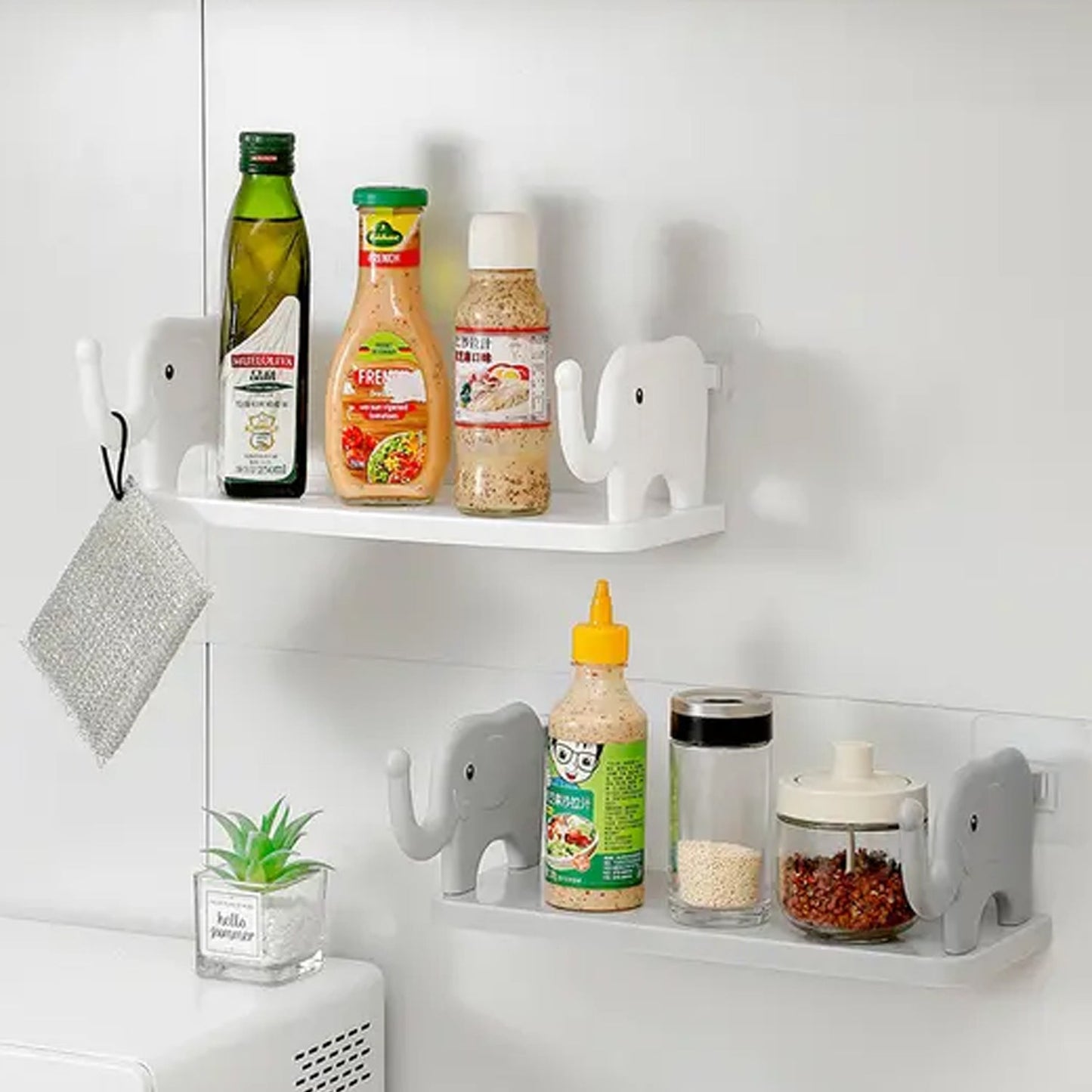 MULTIFUNCTIONAL ELEPHANT SHAPED STORAGE SHELF, NO PUNCHING WALL MOUNTED MINI STORAGE RACK, CREATIVE CUTE ELEPHANT SHELF ORGANIZER FOR KITCHEN BATHROOM BEDROOM STUDY