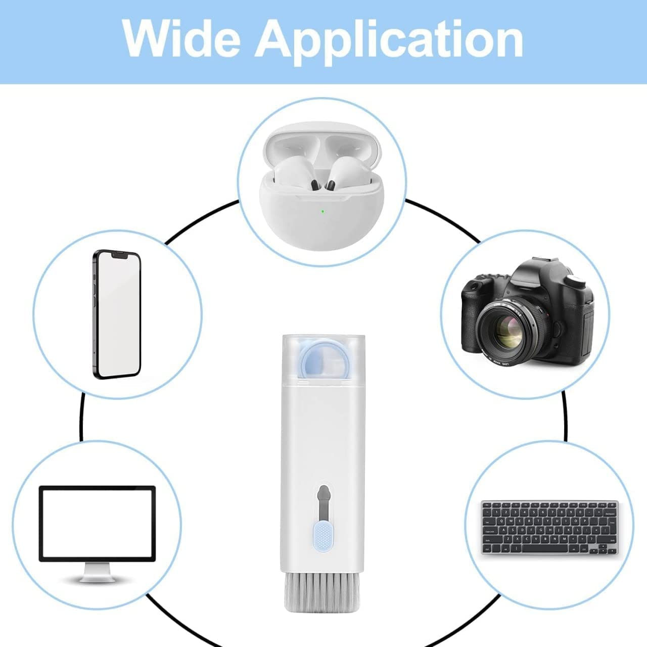 7 in 1 Electronic Cleaner kit, Cleaning Kit for Monitor Keyboard Airpods, Screen Dust Brush Including Soft Sweep, Swipe, Airpod Cleaner Pen, Key Puller and Spray Bottle 02