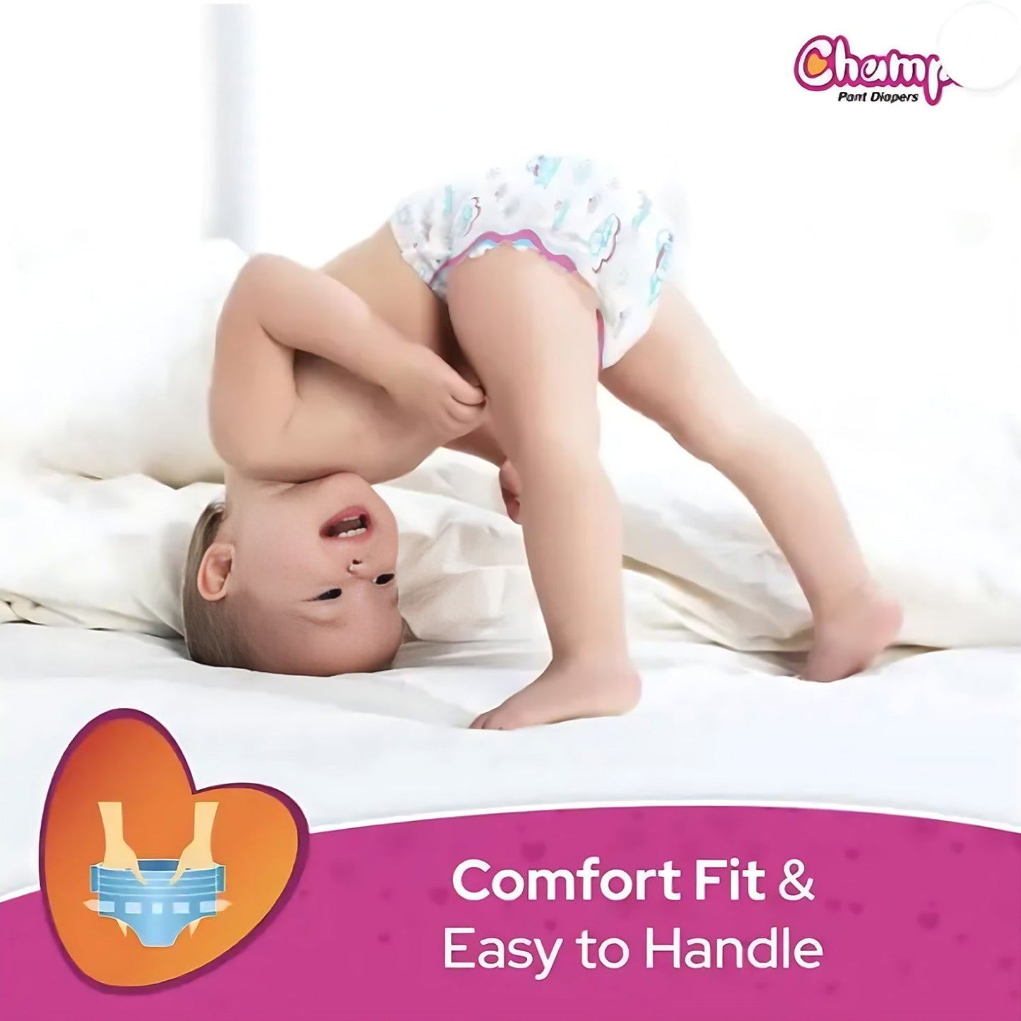 0966 Medium Champs Dry Pants Style Diaper - Medium (10 pcs) Best for Travel Absorption, Champs Baby Diapers, Champs Soft and Dry Baby Diaper Pants (M, 10 Pcs )