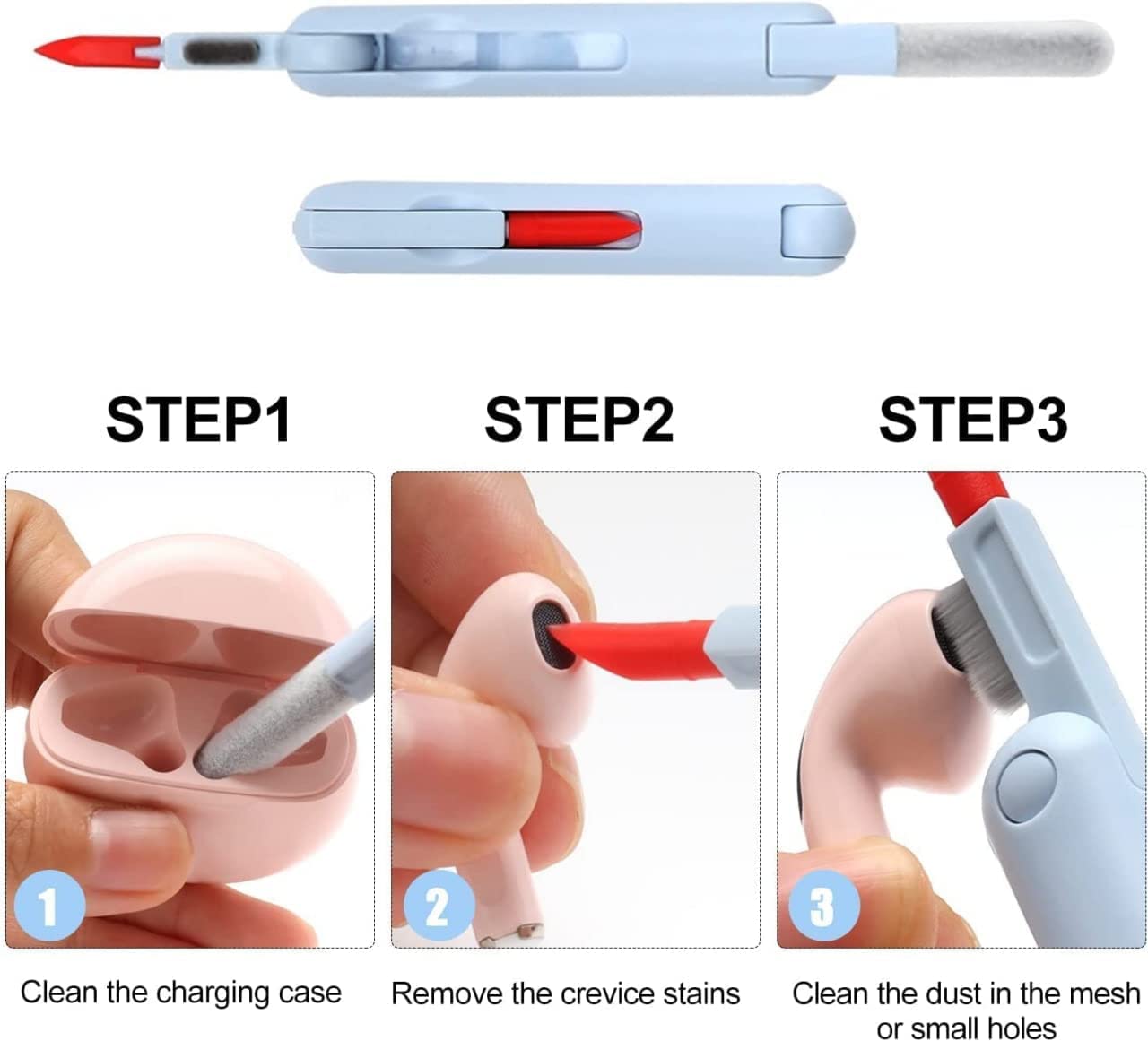 7 in 1 Electronic Cleaner kit, Cleaning Kit for Monitor Keyboard Airpods, Screen Dust Brush Including Soft Sweep, Swipe, Airpod Cleaner Pen, Key Puller and Spray Bottle 02