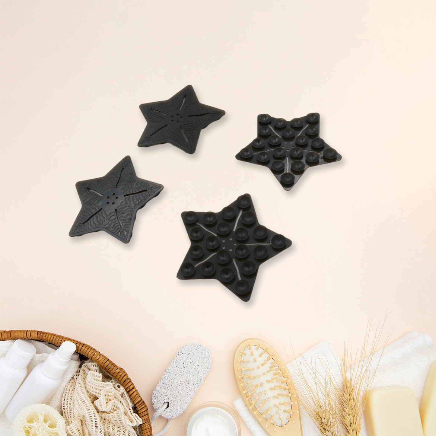 Mini Pvc Anti-Slip Bat Mat Non Slip Baby Bath Mats, Mini Child Safety Anti Slip Shower Mats Star,& Leaf Shaped for Kids (4 pc Set)