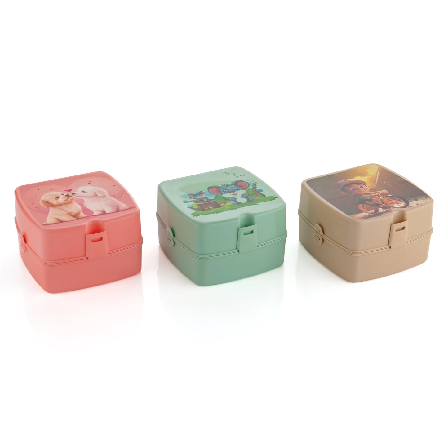 Double-Layer Square Lunch Box with Spoon , 4 Compartment Tiffin & Push Lock , Plastic Tiffin Box for Travelling, School Kids & Office Exclusive, Home