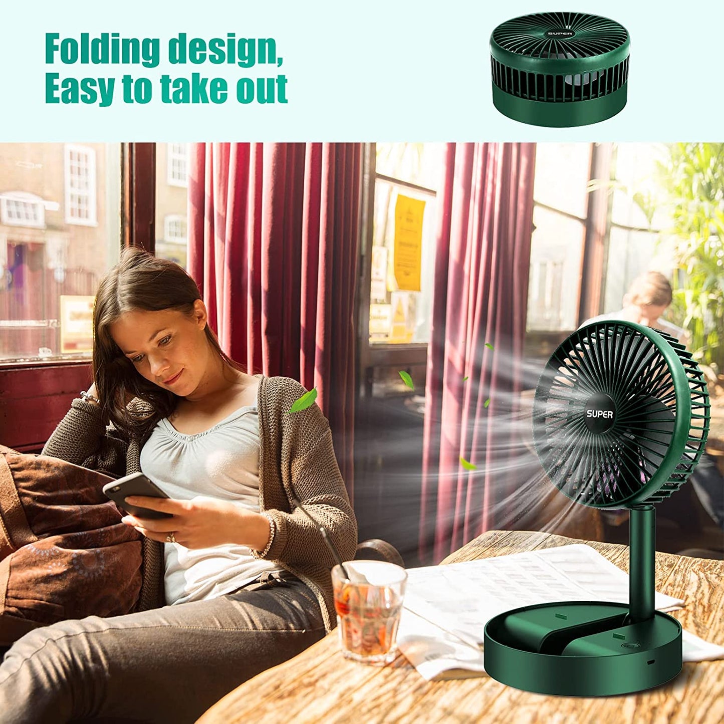 4613 Telescopic Electric Desktop Fan, Height Adjustable, Foldable & Portable for Travel/Carry | Silent Table Top Personal Fan for Bedside, Office Table