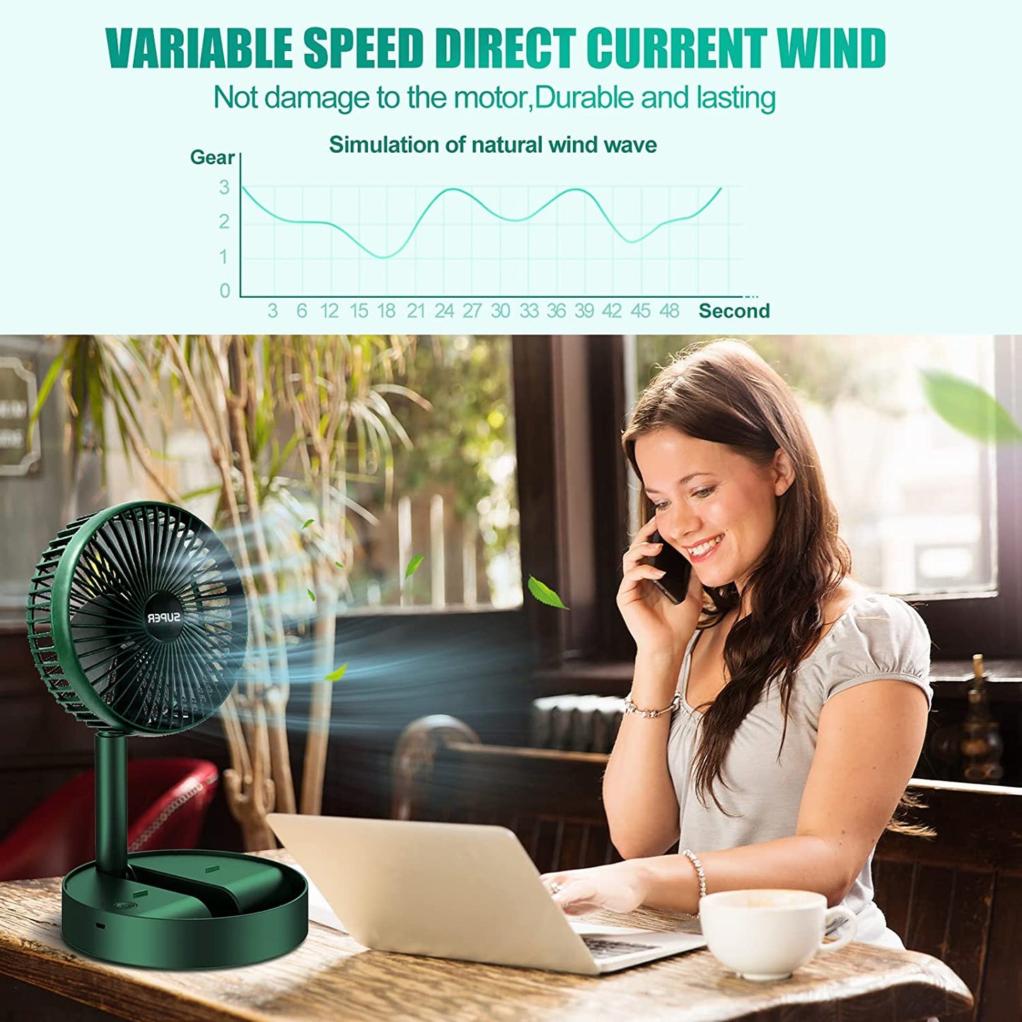 4613 Telescopic Electric Desktop Fan, Height Adjustable, Foldable & Portable for Travel/Carry | Silent Table Top Personal Fan for Bedside, Office Table