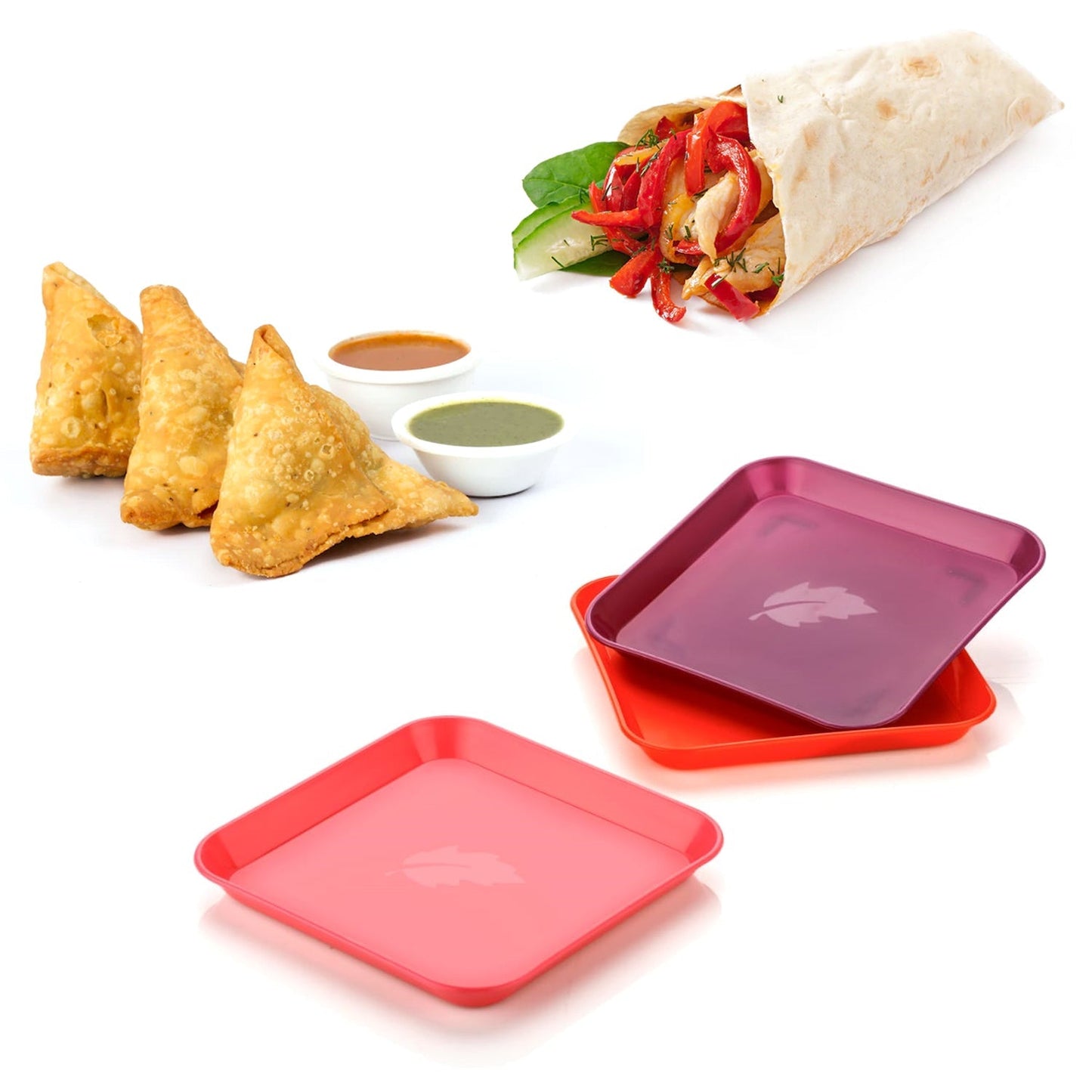 2706 Square Plastic Dinner Plate Set (Set of 6 Pcs) Colorful Snacks / Breakfast Plate