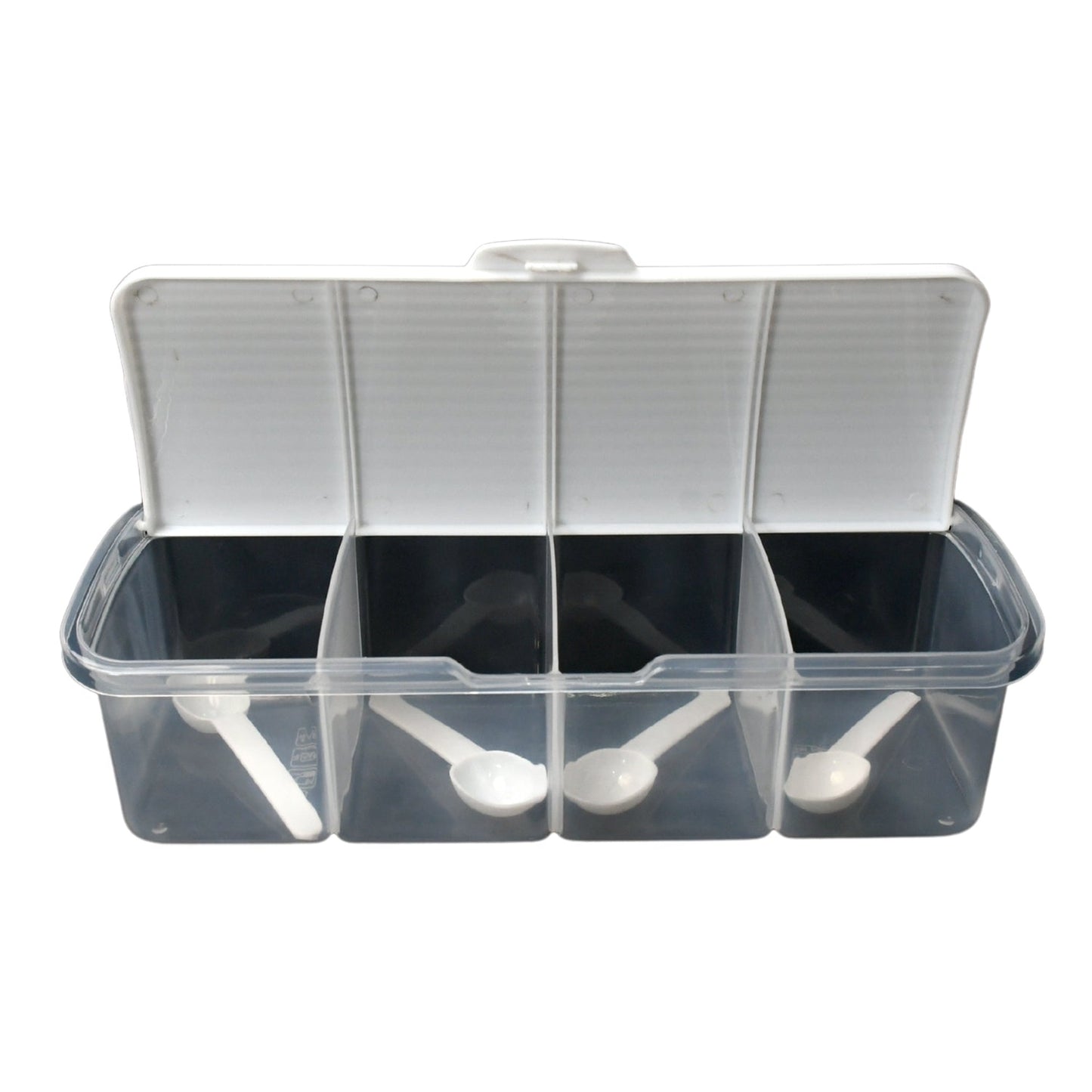 Kitchen Multipurpose Air-tight 4 Sections Storage Containers / Masala Box Pickle (Achar) Jar with 4 spoon for each section (1 Pc / Mix Color)