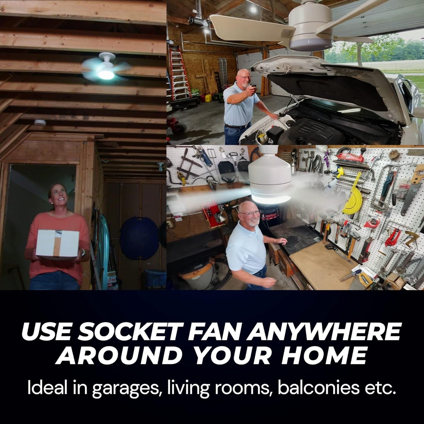 Socket Fan Light Original - Cool Light LED โ Ceiling Fans with Lights and Remote Control, Replacement for Lightbulb - Bedroom, Kitchen, Living Room,1000 Lumens / 5000 Kelvins Cool LEDs (Remote Battery Not Included)
