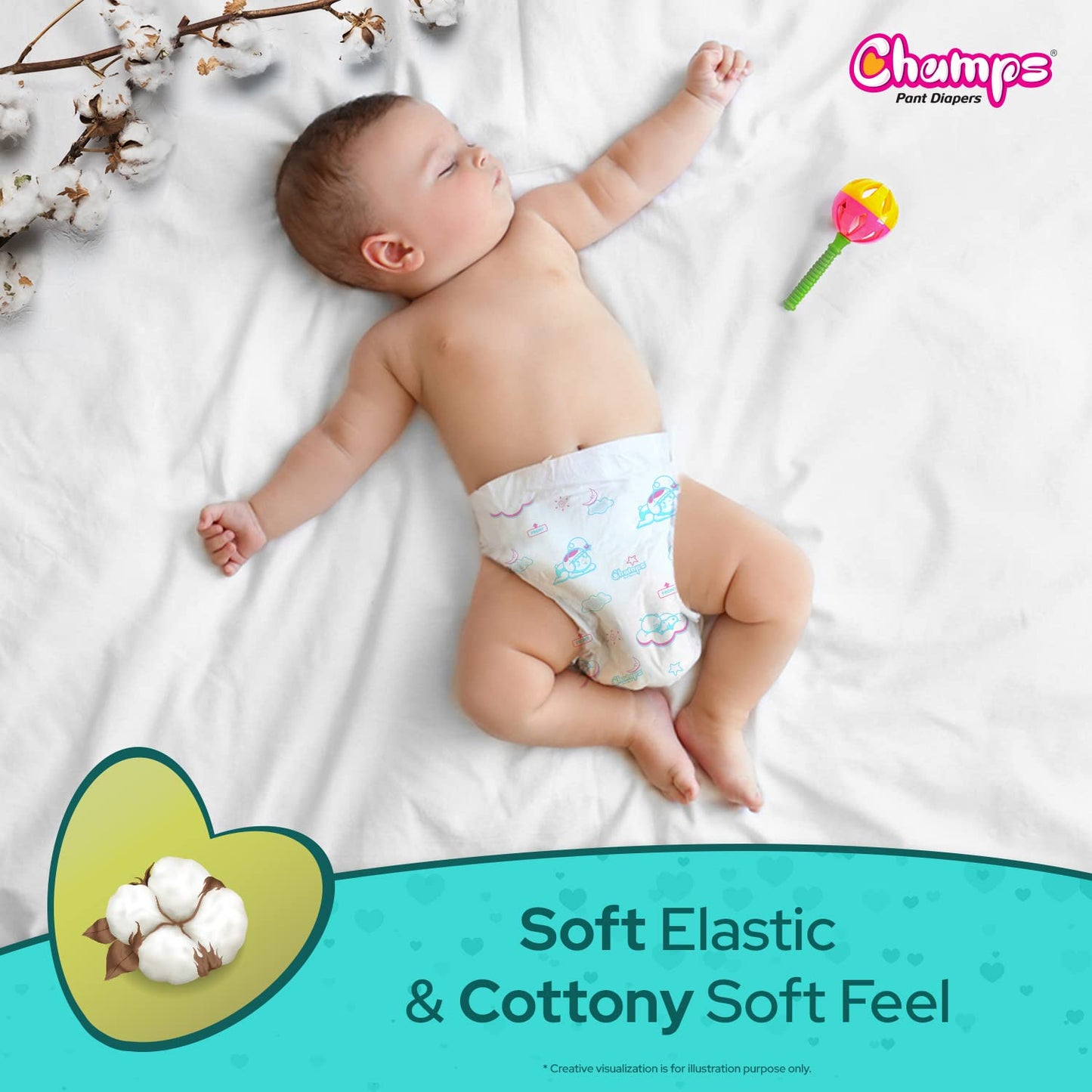 Champs Soft and Dry Baby Diaper Pants 62 Pcs (Large Size L62)