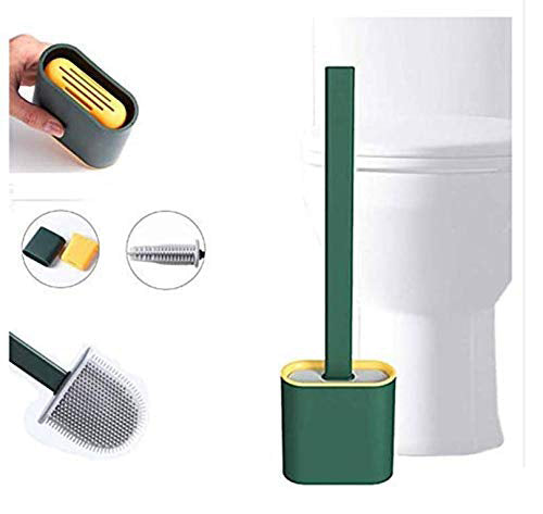 1410 Silicone Toilet Brush with Holder Stand for Bathroom Cleaning