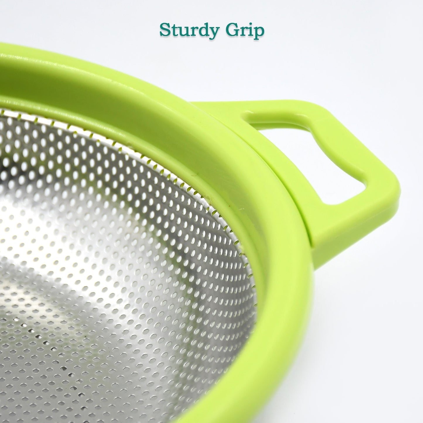 7145 Stainless Steel Colander with Handle, Large Metal Green Strainer for Pasta, Spaghetti, Berry, Veggies, Fruits, Kitchen Food Colander, Dishwasher Safe