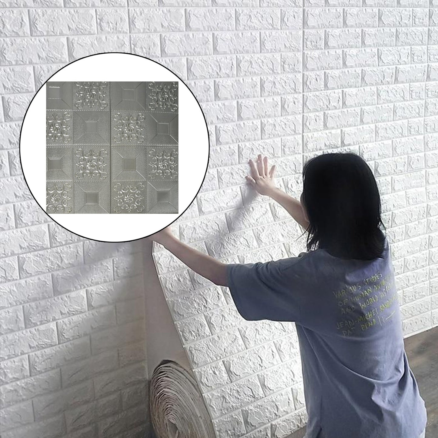 9277 Stone Design Wallpaper 3D Foam Wallpaper Sticker Panels I Ceiling Wallpaper For Living Room Bedroom I Furniture, Door I Foam Tiles (Blue Color) (Size - 73X73 cm)