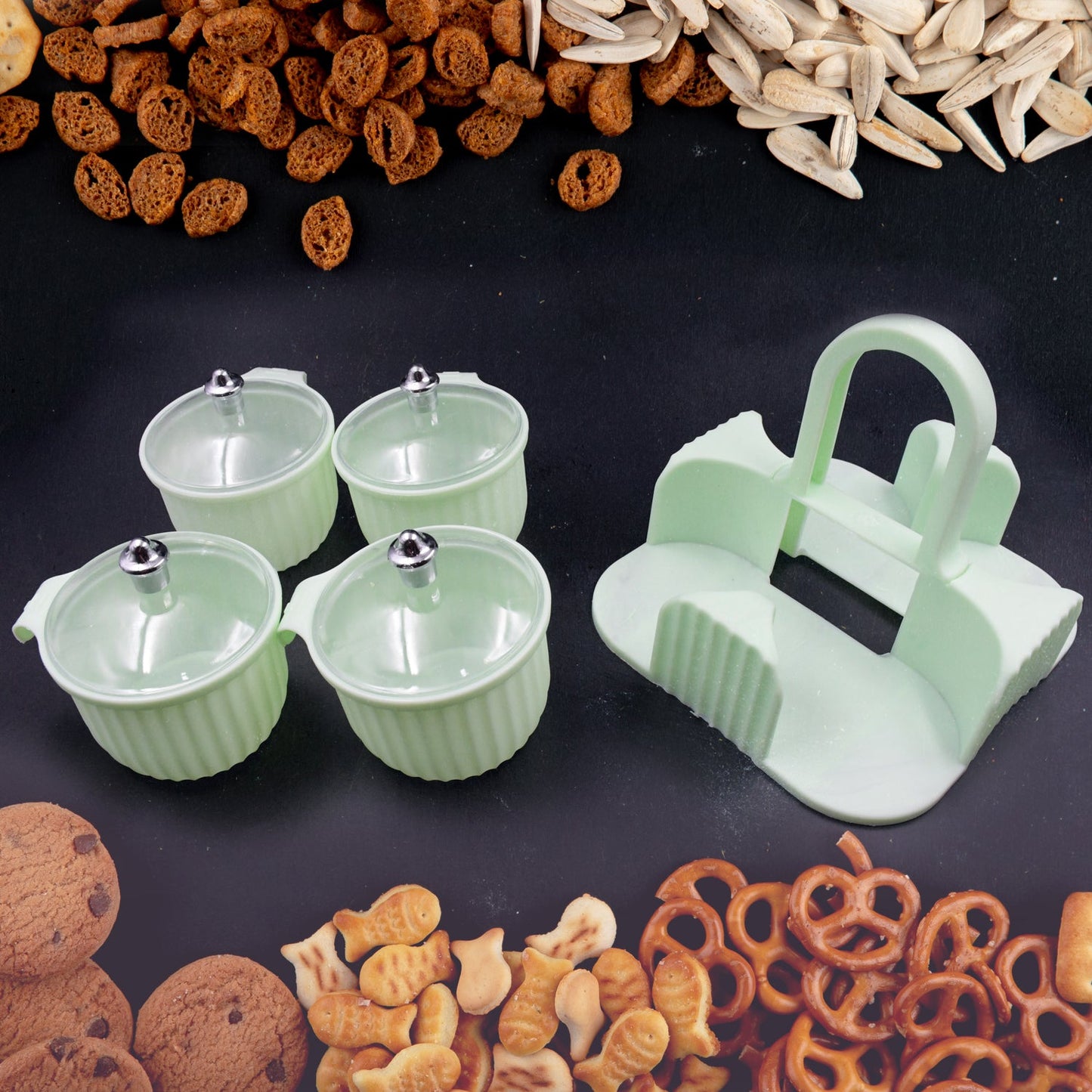 5779 Multipurpose Jar Dryfruit Set, Candy, Chocolate, Snacks Storage Jar, Masala Jar for Home and Kitchen Airtight Dry Fruit Plastic Storage Container Tray Set With Lid & 4 Serving Jar Container for Sweets,Chips,Cookies|(4 Pc Set)