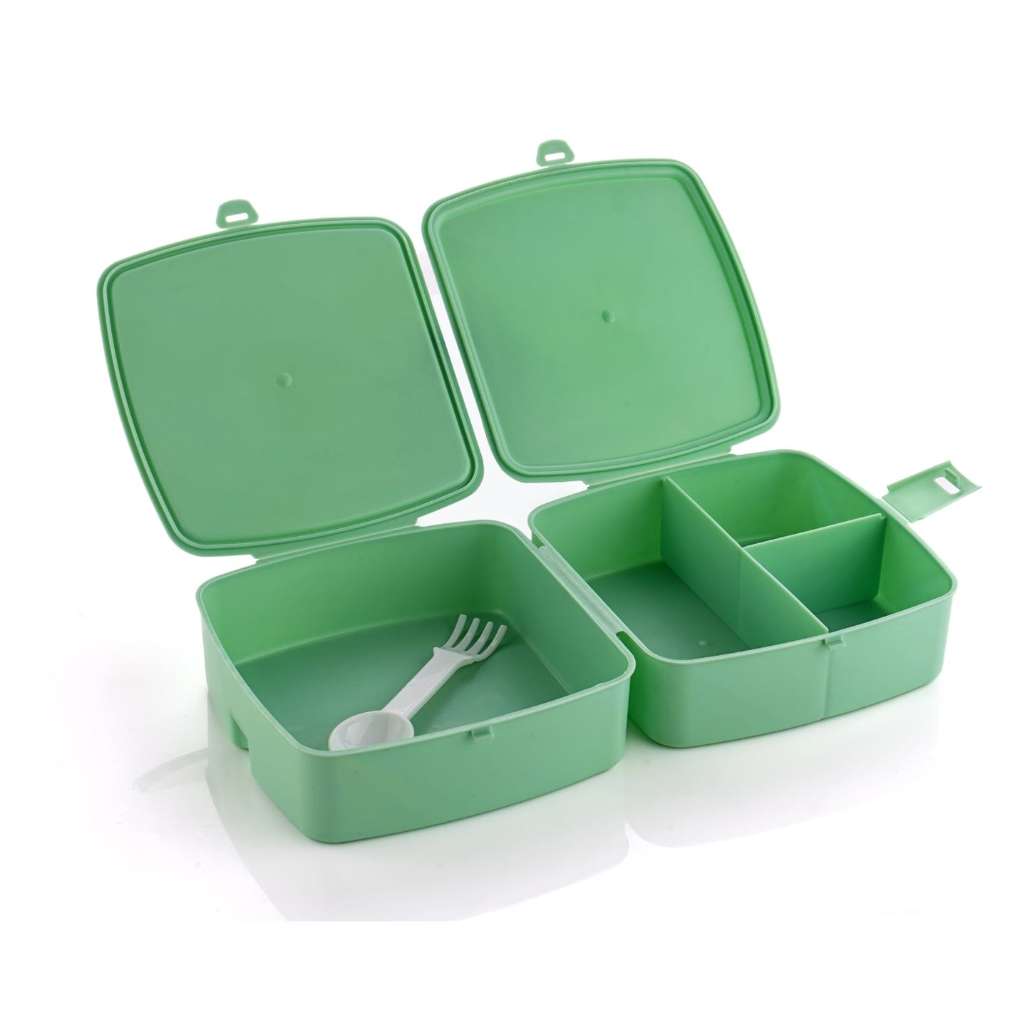 Double-Layer Square Lunch Box with Spoon , 4 Compartment Tiffin & Push Lock , Plastic Tiffin Box for Travelling, School Kids & Office Exclusive, Home