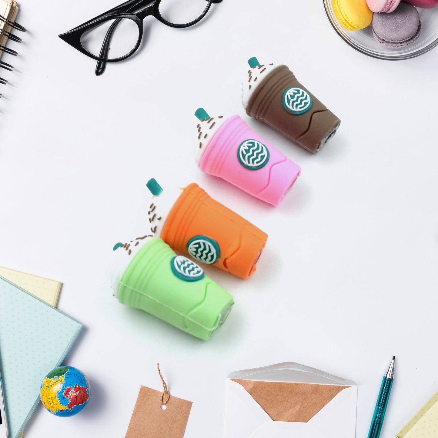 2In1 3D Cute Coffee Or Ice cream Shape sharpner Like Rotary Manual Pencil Sharpener for Kids Ice Cream Style Office School Supplies, Back to School Gift for Students,Kids Educational Stationary kit, B'Day Return Gift