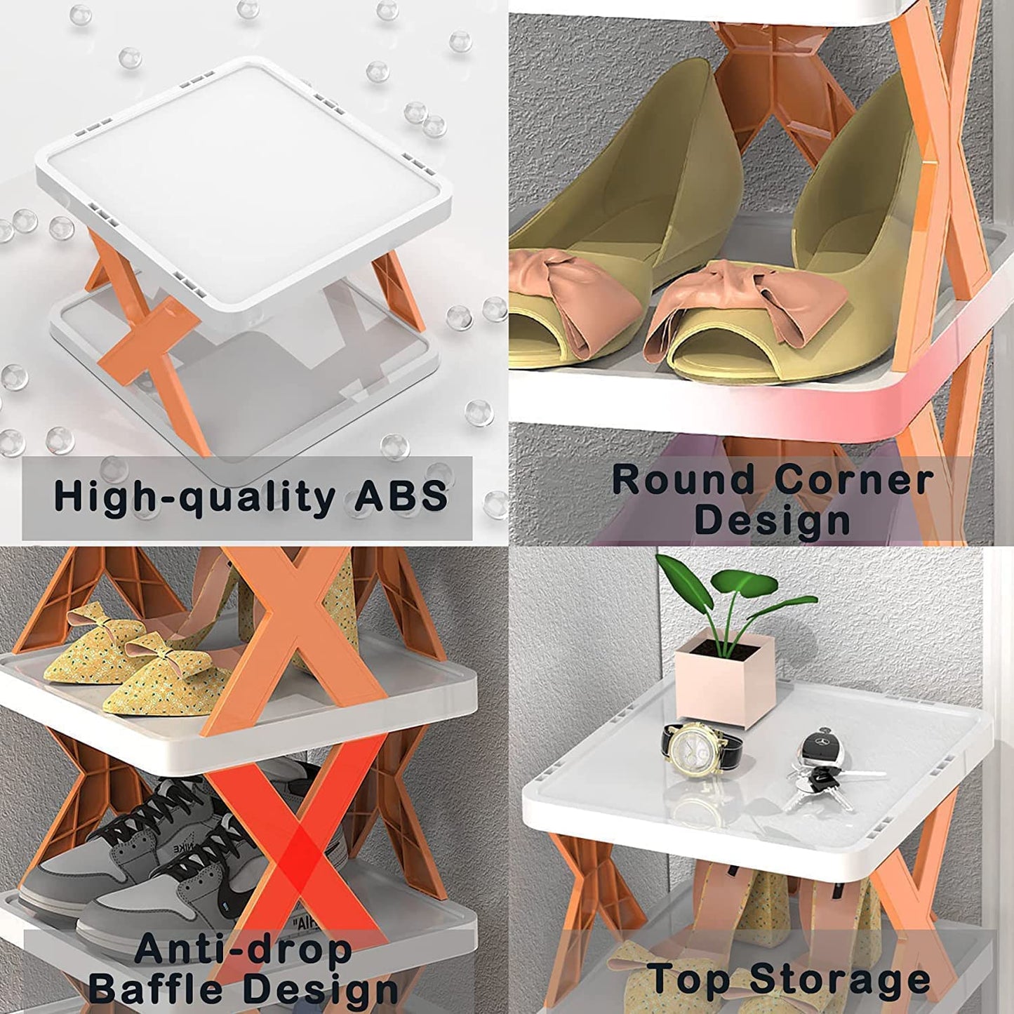 9054A 5 Tier Shoes Stand, Shoe Tower Rack Suit for Small Spaces, Closet, Small Entryway, Easy Assembly and Stable in Structure, Corner Storage Cabinet for Saving Space