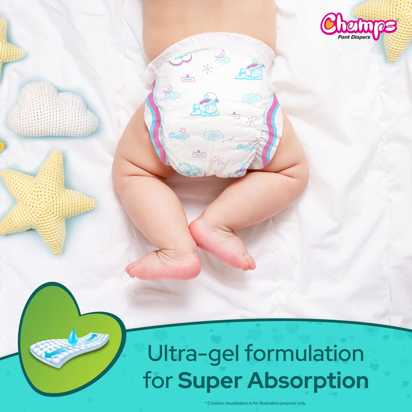 Champs Soft and Dry Baby Diaper Pants 62 Pcs (Large Size L62)