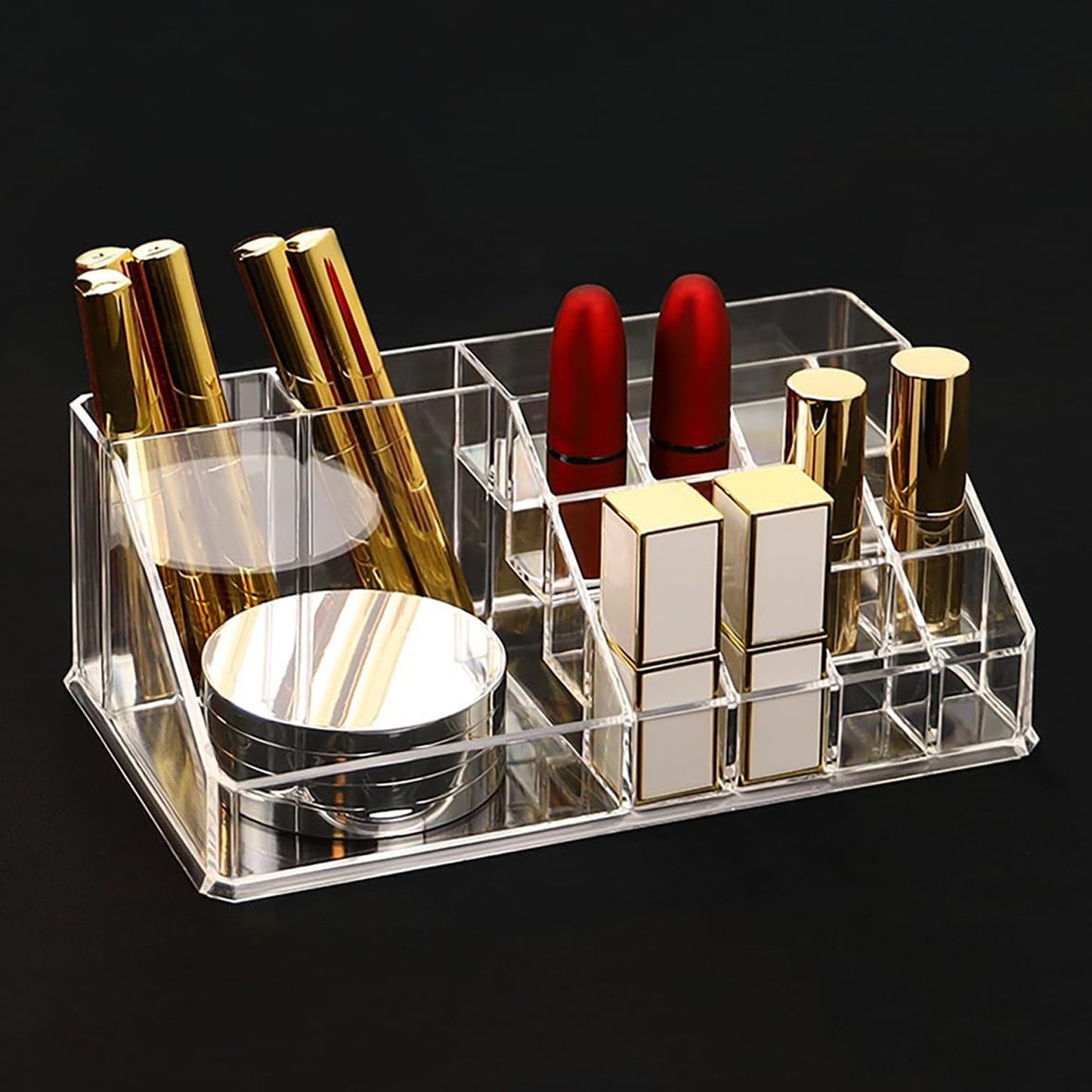 16 Compartment Cosmetic Makeup Jewellery Lipstick Storage Organiser Box, Cosmetic Storage Box Make-up Lipstick Organizer / Lipstick Holder Case Transparent