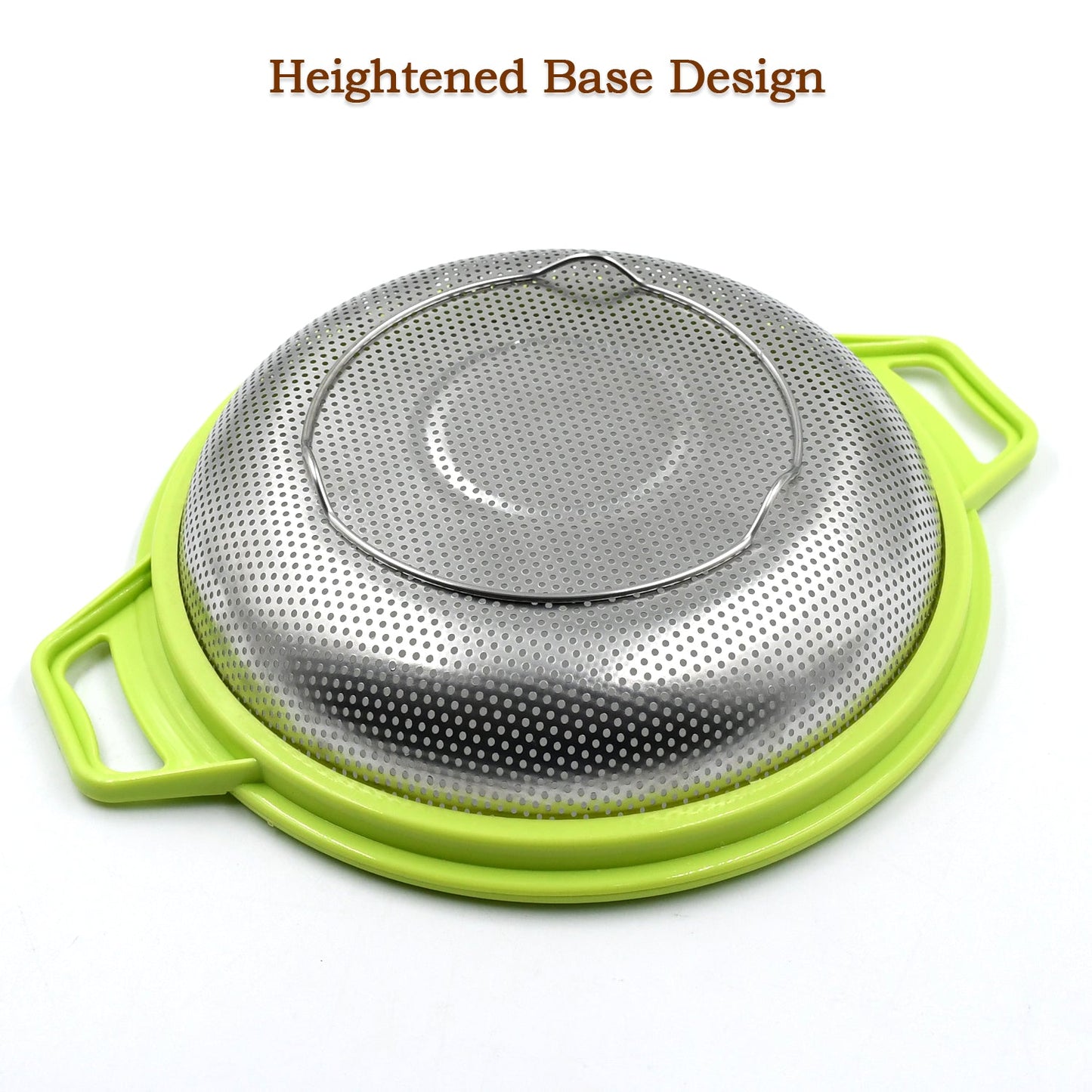 7145 Stainless Steel Colander with Handle, Large Metal Green Strainer for Pasta, Spaghetti, Berry, Veggies, Fruits, Kitchen Food Colander, Dishwasher Safe