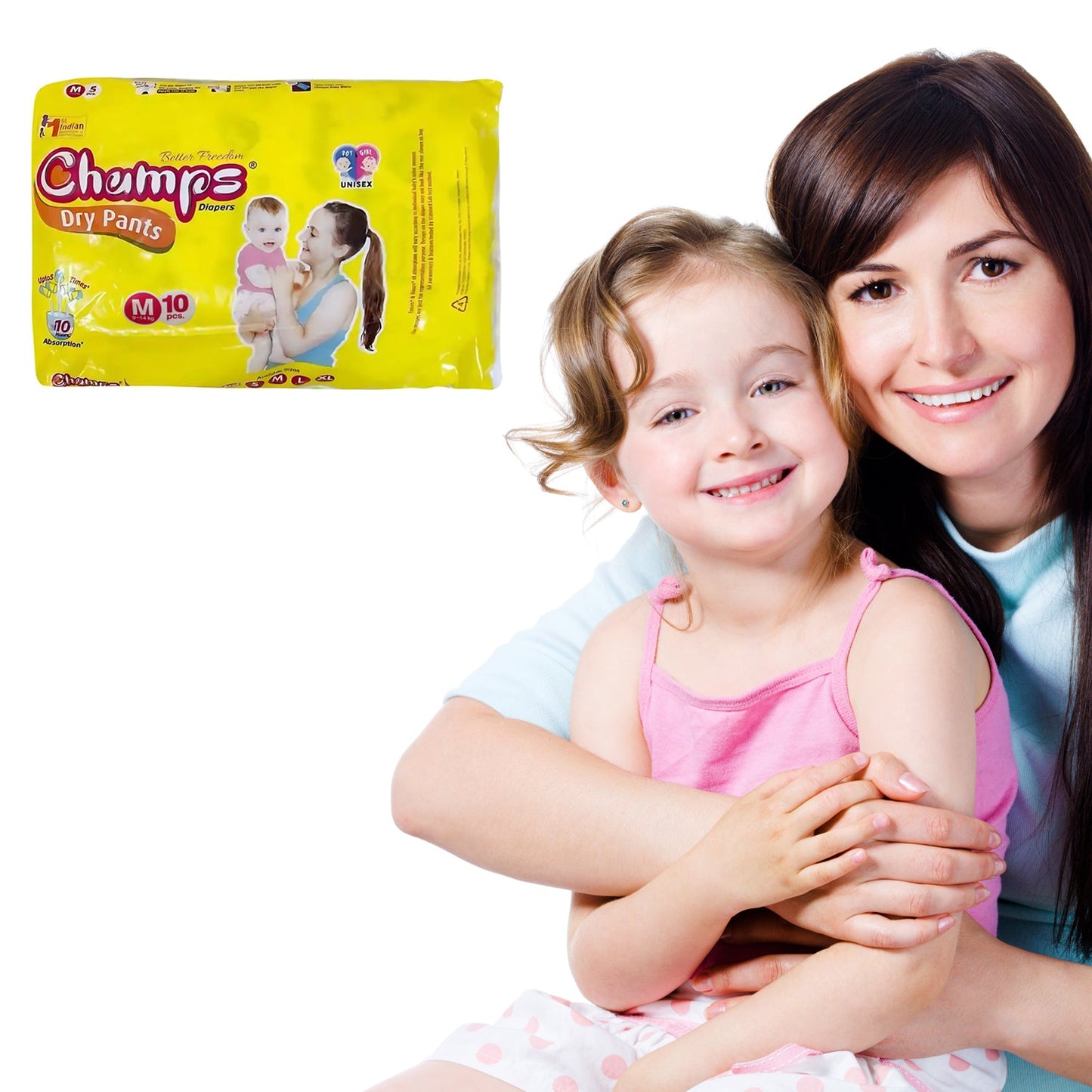 0966 Medium Champs Dry Pants Style Diaper - Medium (10 pcs) Best for Travel Absorption, Champs Baby Diapers, Champs Soft and Dry Baby Diaper Pants (M, 10 Pcs )