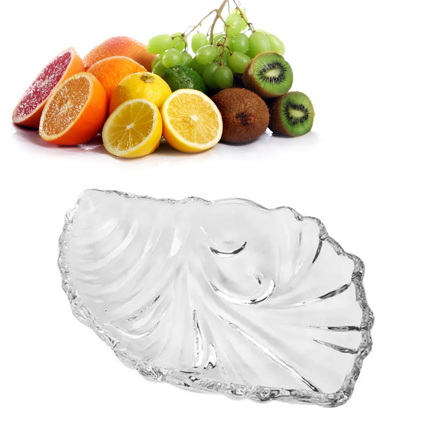2354 Leaf shaped Glass Serve tray of snacks, Mukhwaas, and ice cream.