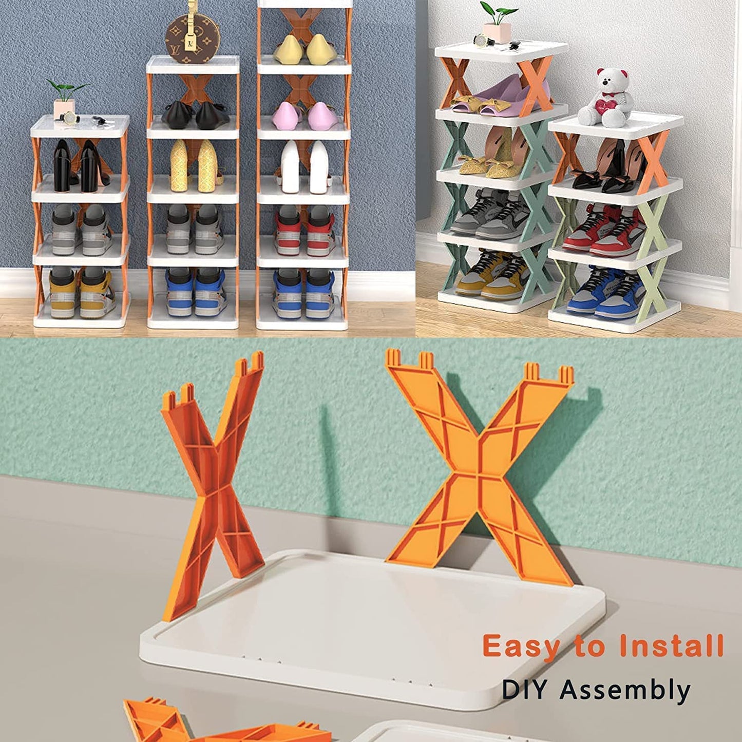 9054A 5 Tier Shoes Stand, Shoe Tower Rack Suit for Small Spaces, Closet, Small Entryway, Easy Assembly and Stable in Structure, Corner Storage Cabinet for Saving Space