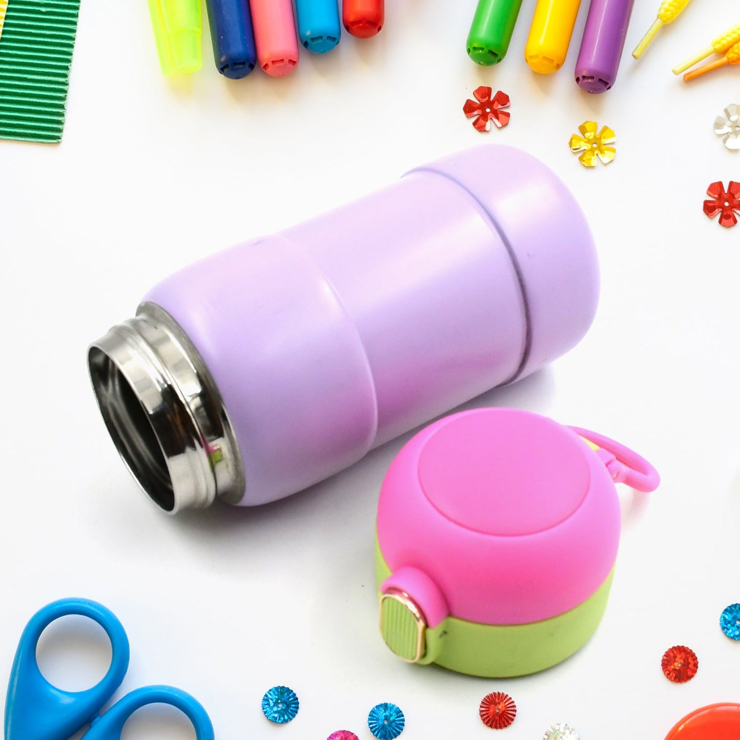 Duck Stainless Steel Water Bottle For Kids Adults Steel Flask Metal Thermos, Spill Proof Cap Closure, BPA Free For School Home Office, Drinkware, 400 ML