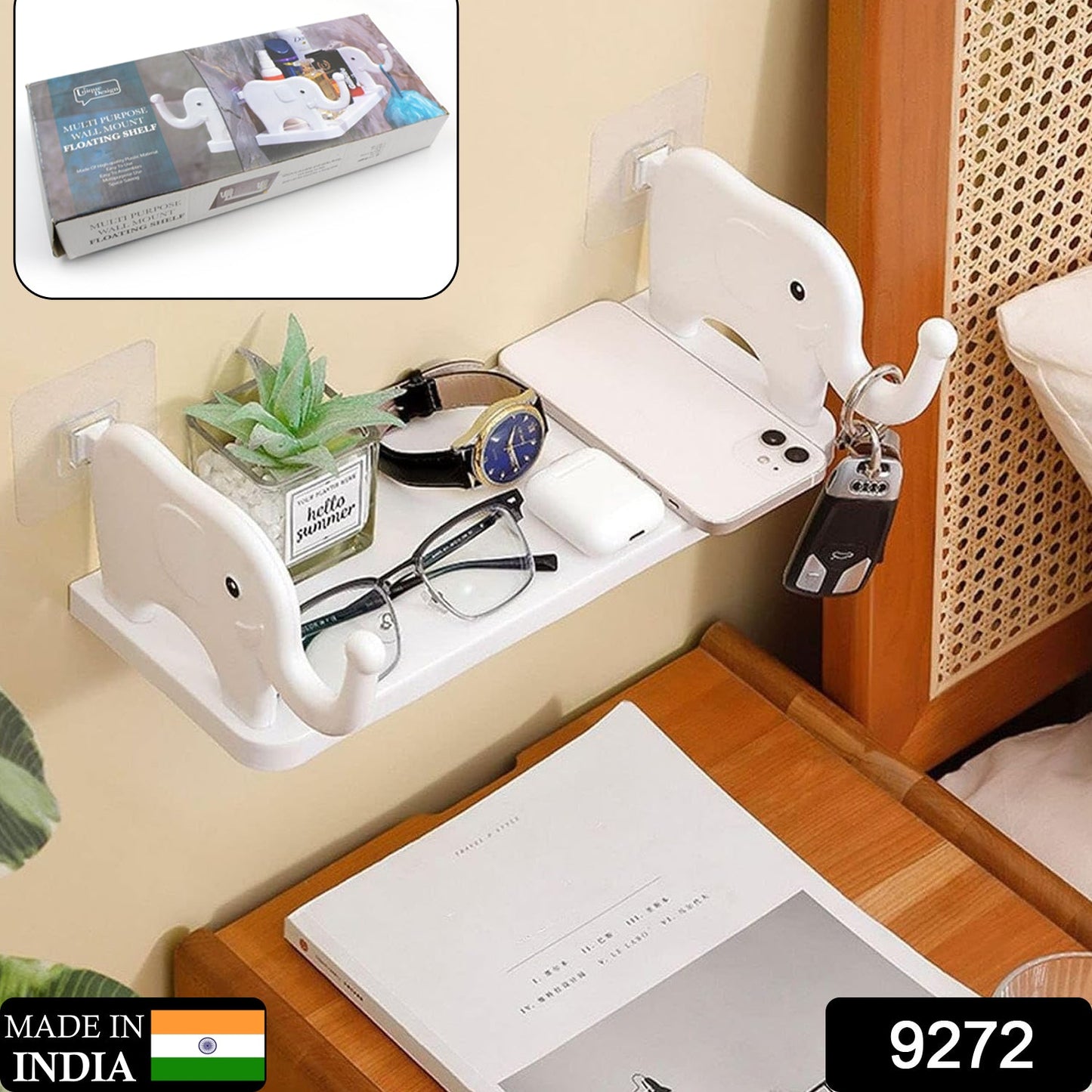 MULTIFUNCTIONAL ELEPHANT SHAPED STORAGE SHELF, NO PUNCHING WALL MOUNTED MINI STORAGE RACK, CREATIVE CUTE ELEPHANT SHELF ORGANIZER FOR KITCHEN BATHROOM BEDROOM STUDY