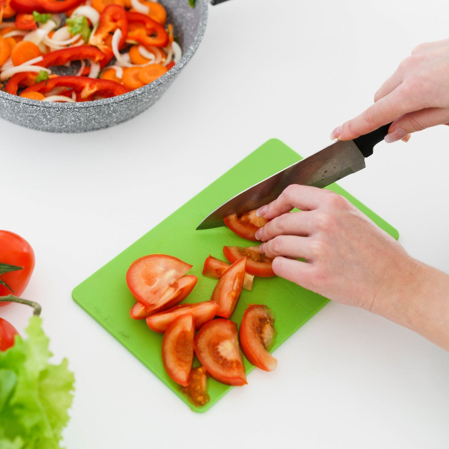 Premium Plastic Chopping Board & Steel Knife Vegetable Chopping Board With Knife Cutting Board for Kitchen Chopper Fruit and Vegetable Cutter Chopper Plastic (3 Pc Set)