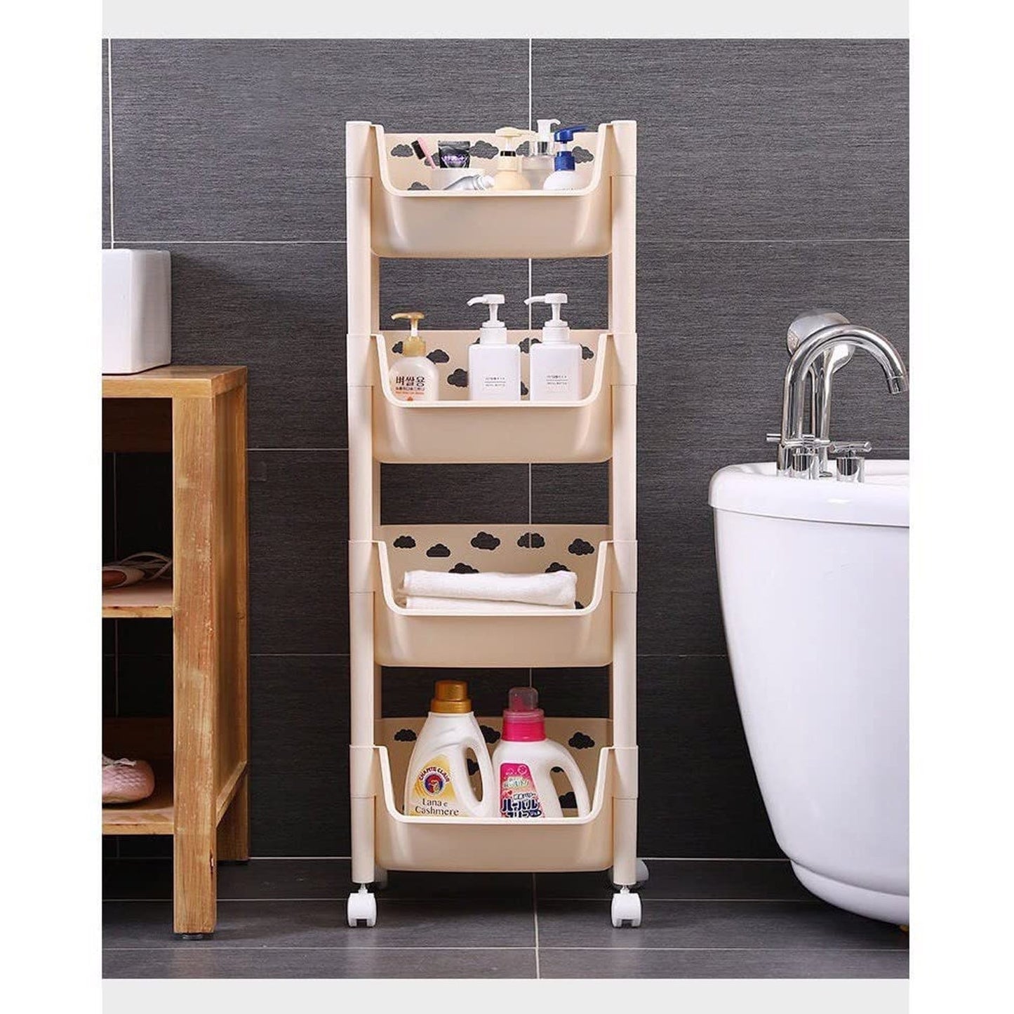 5298 4 Layers Fruit & Vegetable Basket Trolley Plastic for Home and Kitchen Fruit Basket Storage Rack Organizer Holders Kitchen Trolley