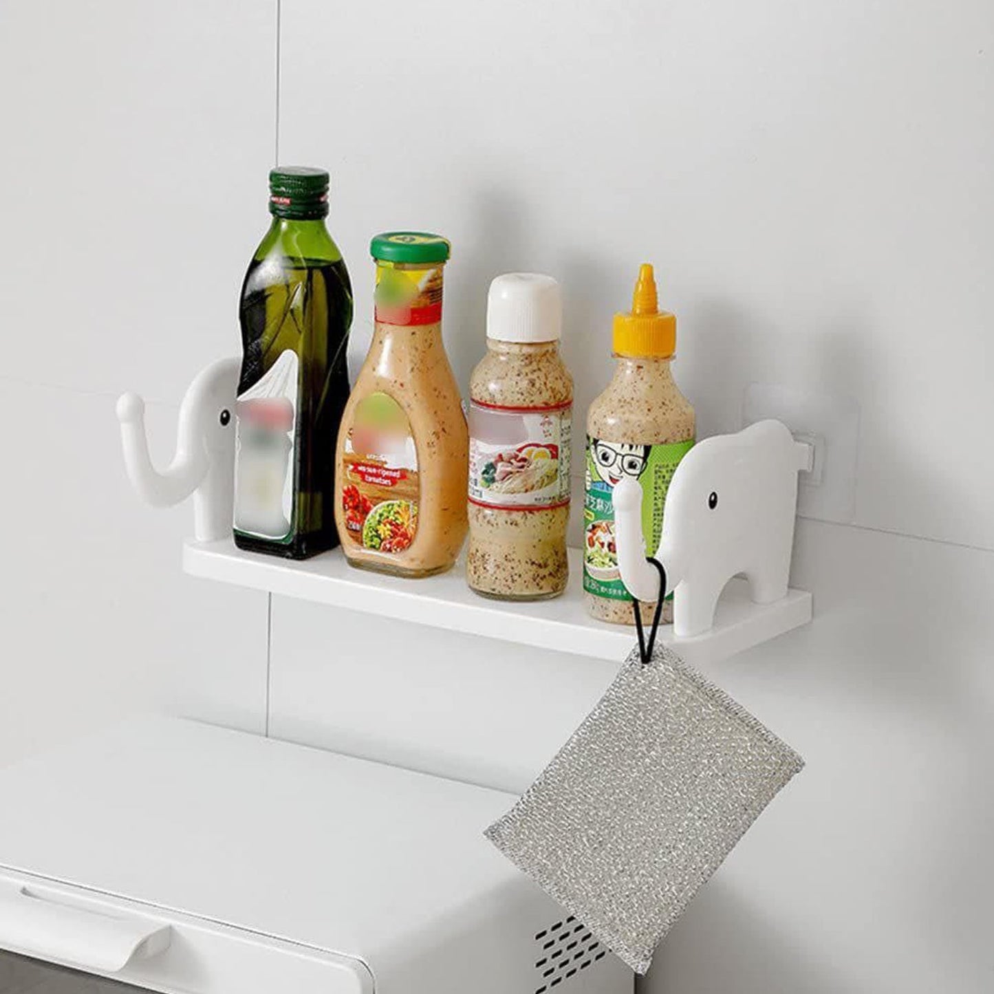 MULTIFUNCTIONAL ELEPHANT SHAPED STORAGE SHELF, NO PUNCHING WALL MOUNTED MINI STORAGE RACK, CREATIVE CUTE ELEPHANT SHELF ORGANIZER FOR KITCHEN BATHROOM BEDROOM STUDY