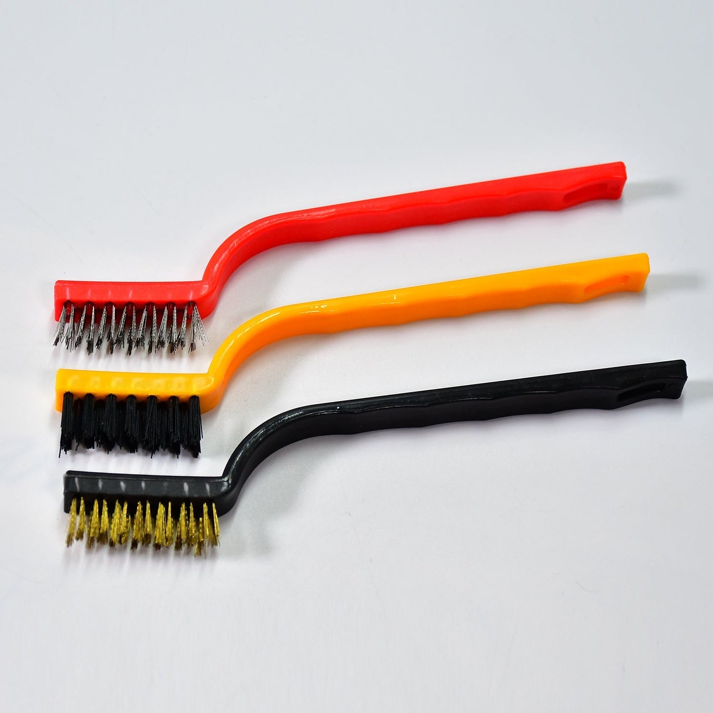 2166 3pc Mini Wire Brush Set Brass Nylon Stainless Steel Bristles Household Cleaning Brush for Gas Stove, Smoke Machine Tool Burner Tiles Tap Rust Removal Welding Slag Dirt & Paint Scrubbing.